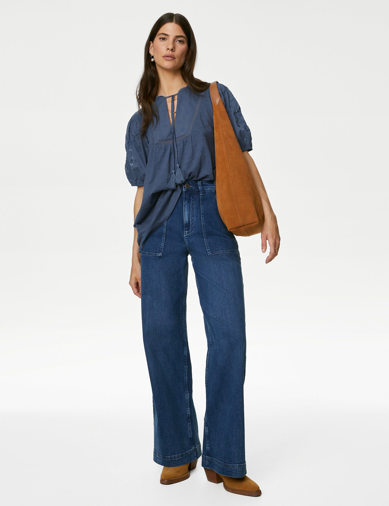 Pure Cotton Broderie Puff Sleeve Top