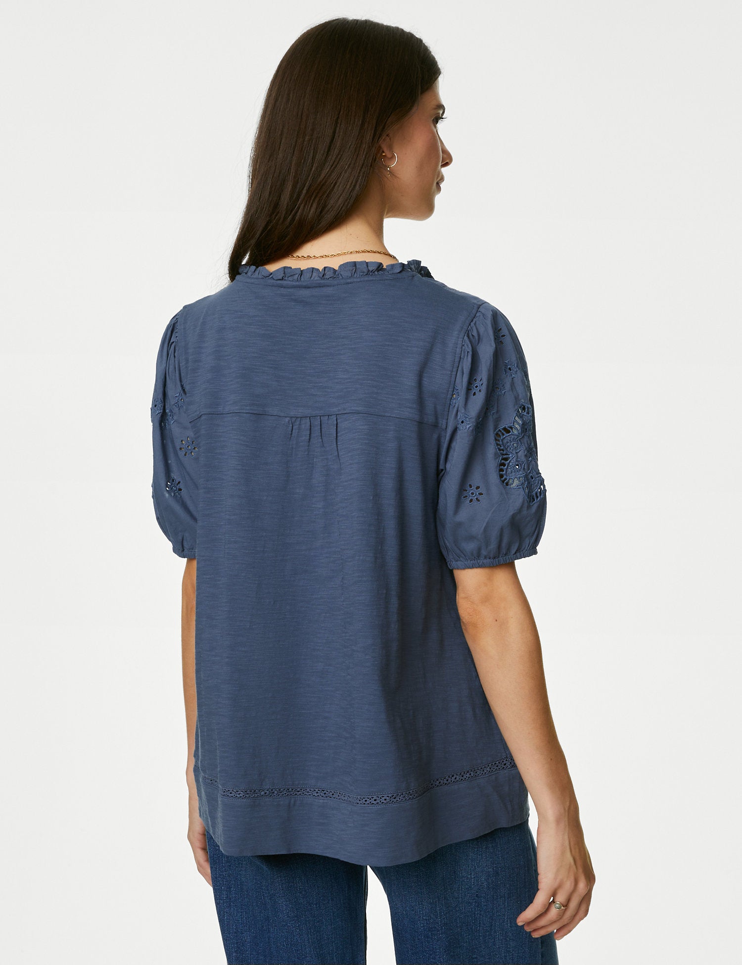 Pure Cotton Broderie Puff Sleeve Top