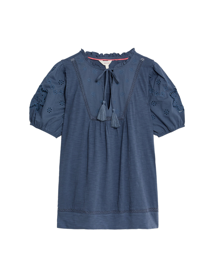 Pure Cotton Broderie Puff Sleeve Top