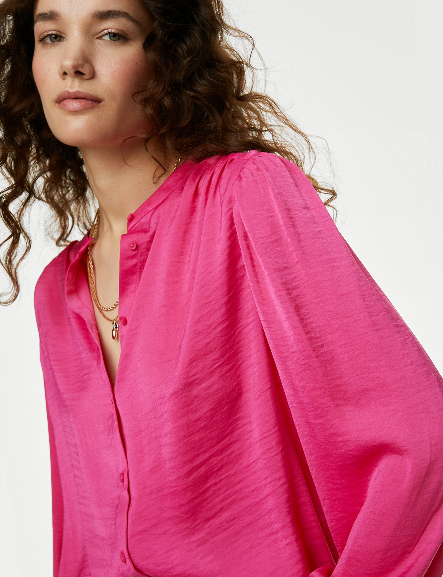 Satin Collarless Blouse
