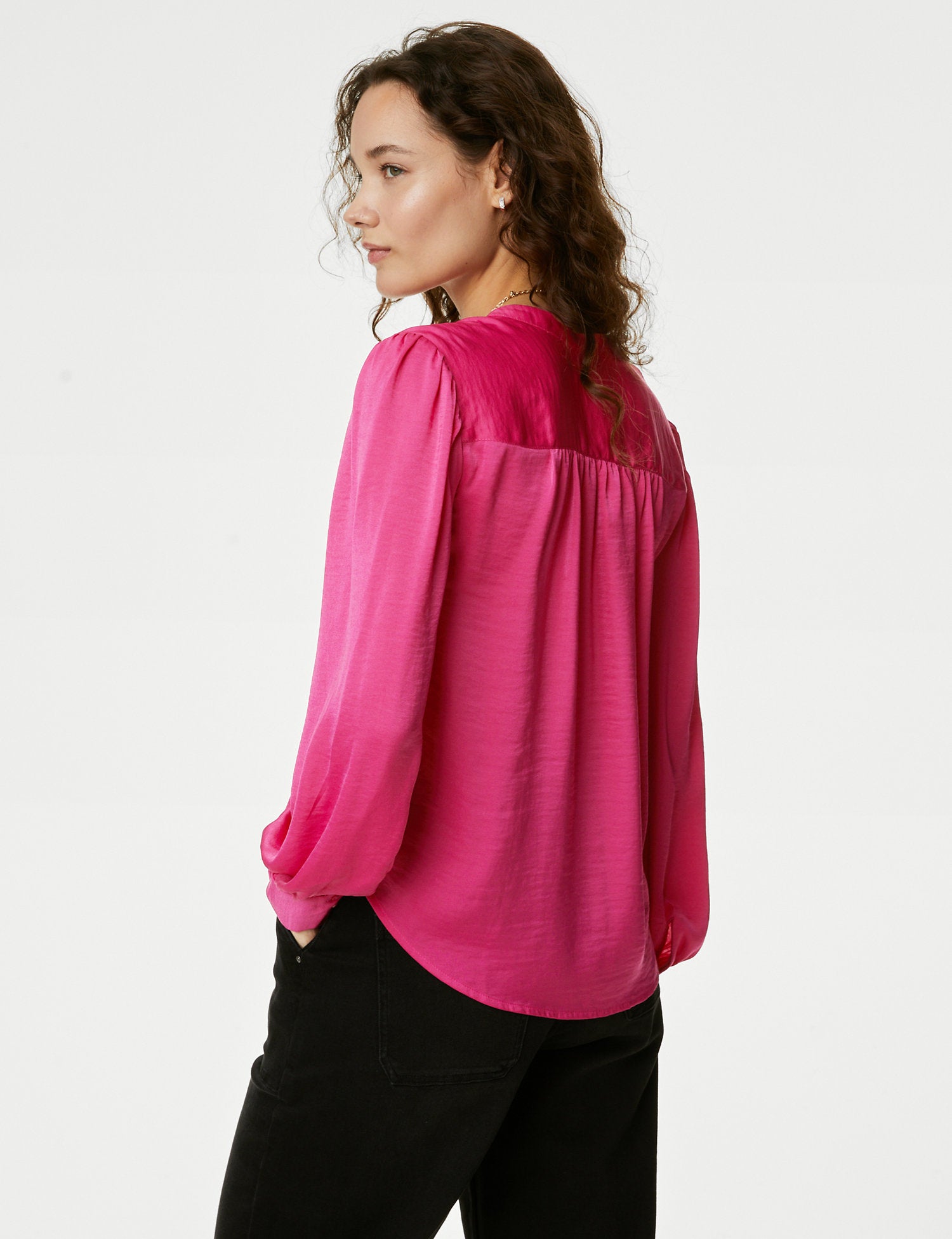 Satin Collarless Blouse