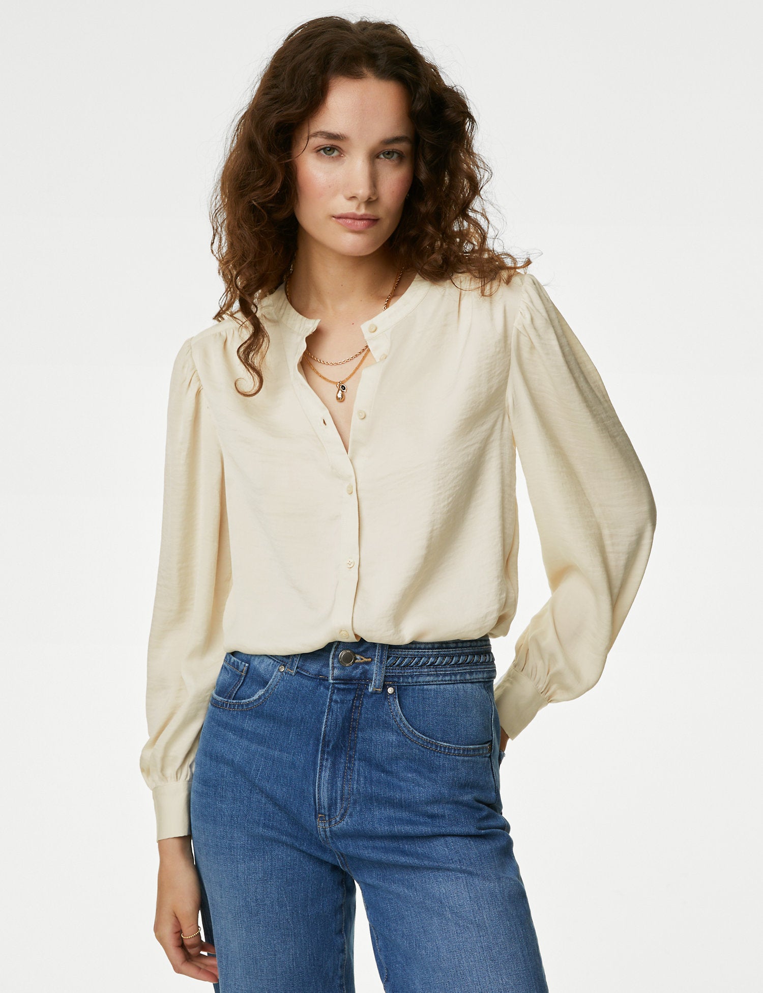 Satin Collarless Blouse