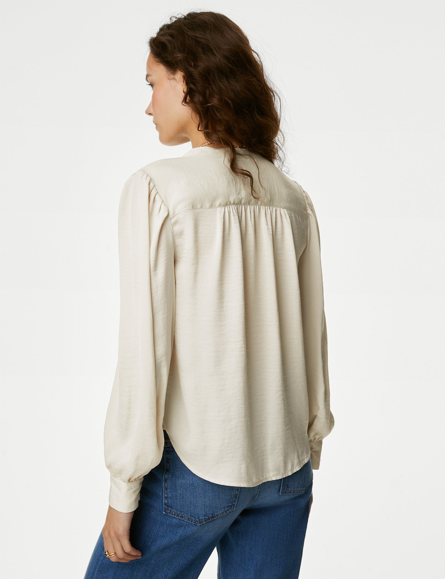 Satin Collarless Blouse