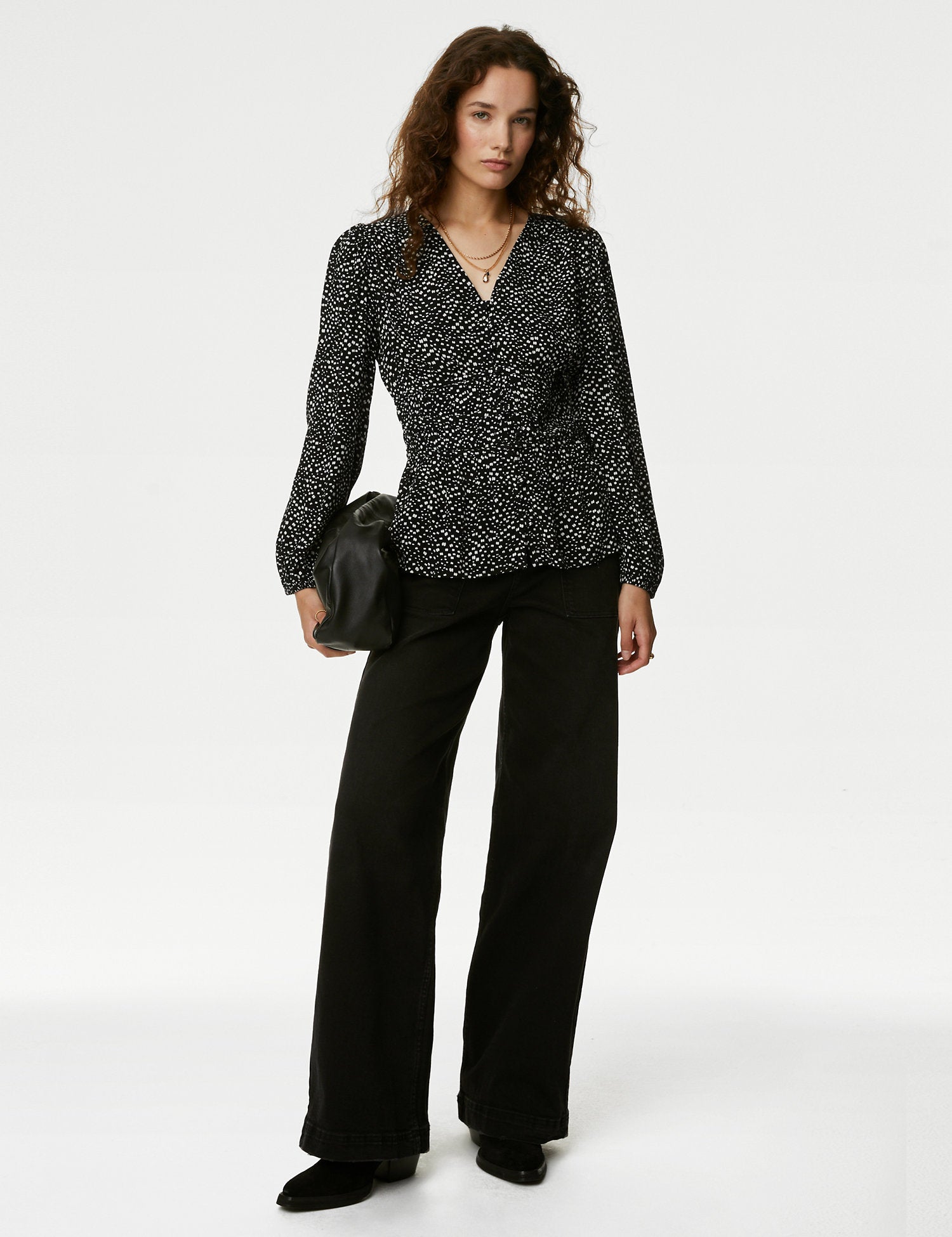 Printed Button Through Waisted Blouse