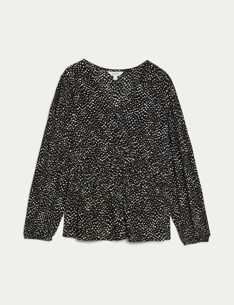 Printed Button Through Waisted Blouse