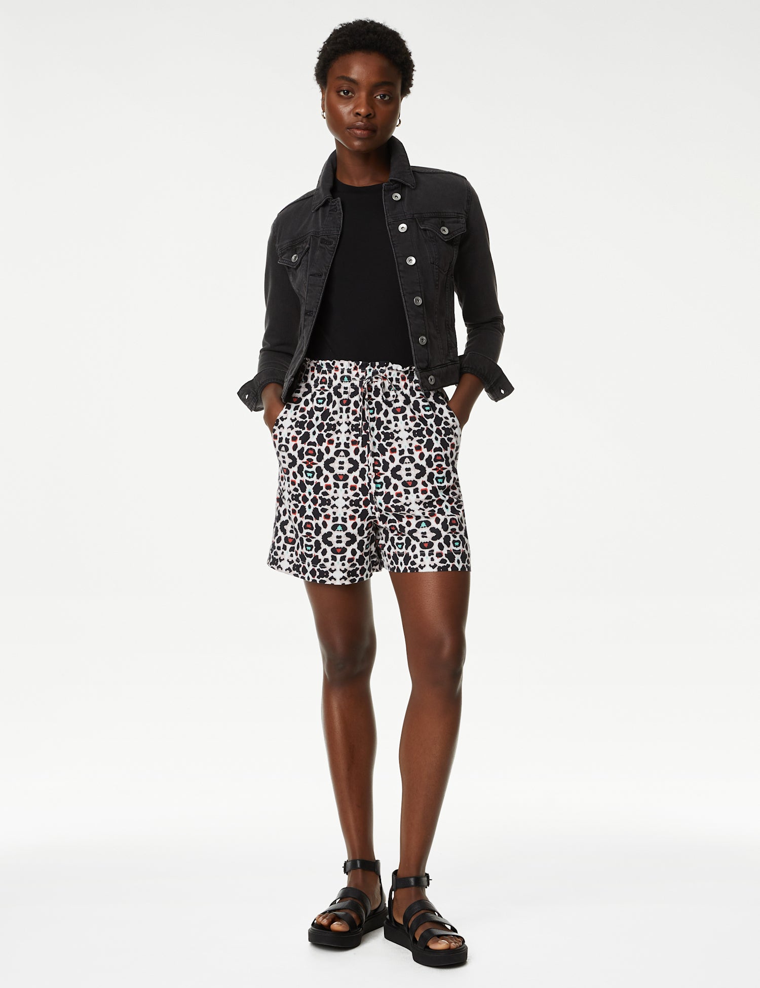 Linen Rich Leopard Print Shorts