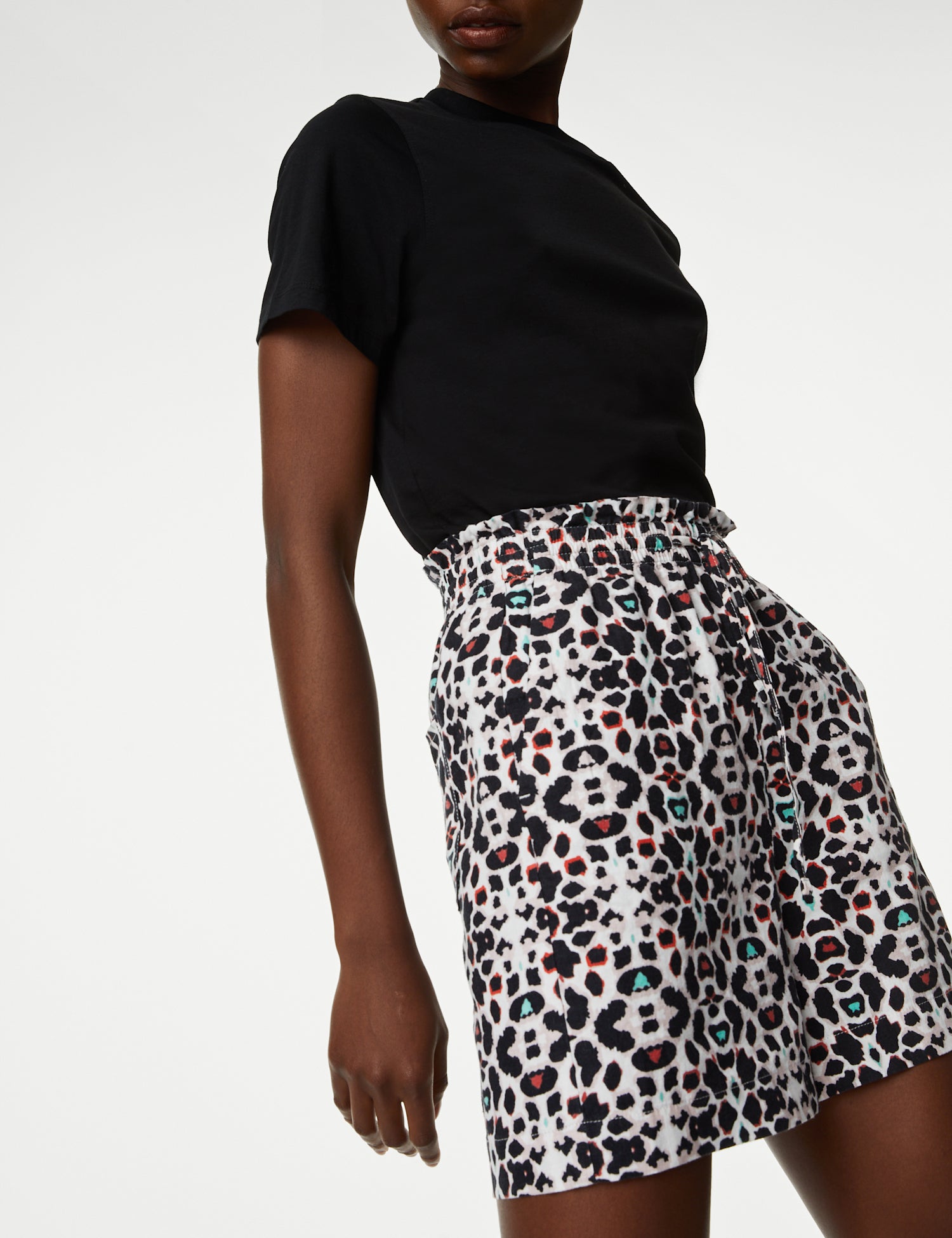 Linen Rich Leopard Print Shorts