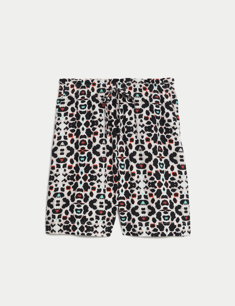 Linen Rich Leopard Print Shorts