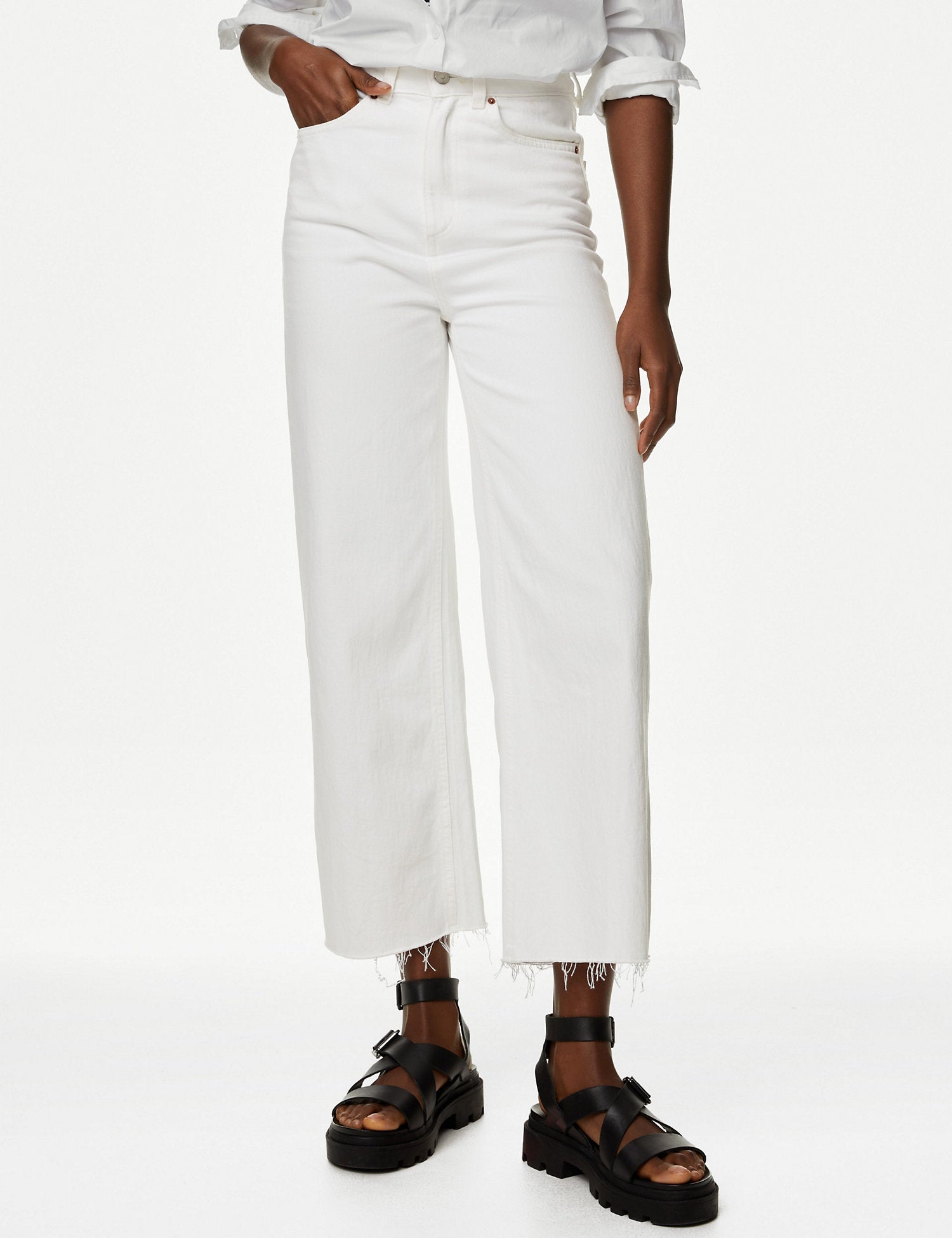 High Waisted Wide Leg Ankle Grazer Jeans