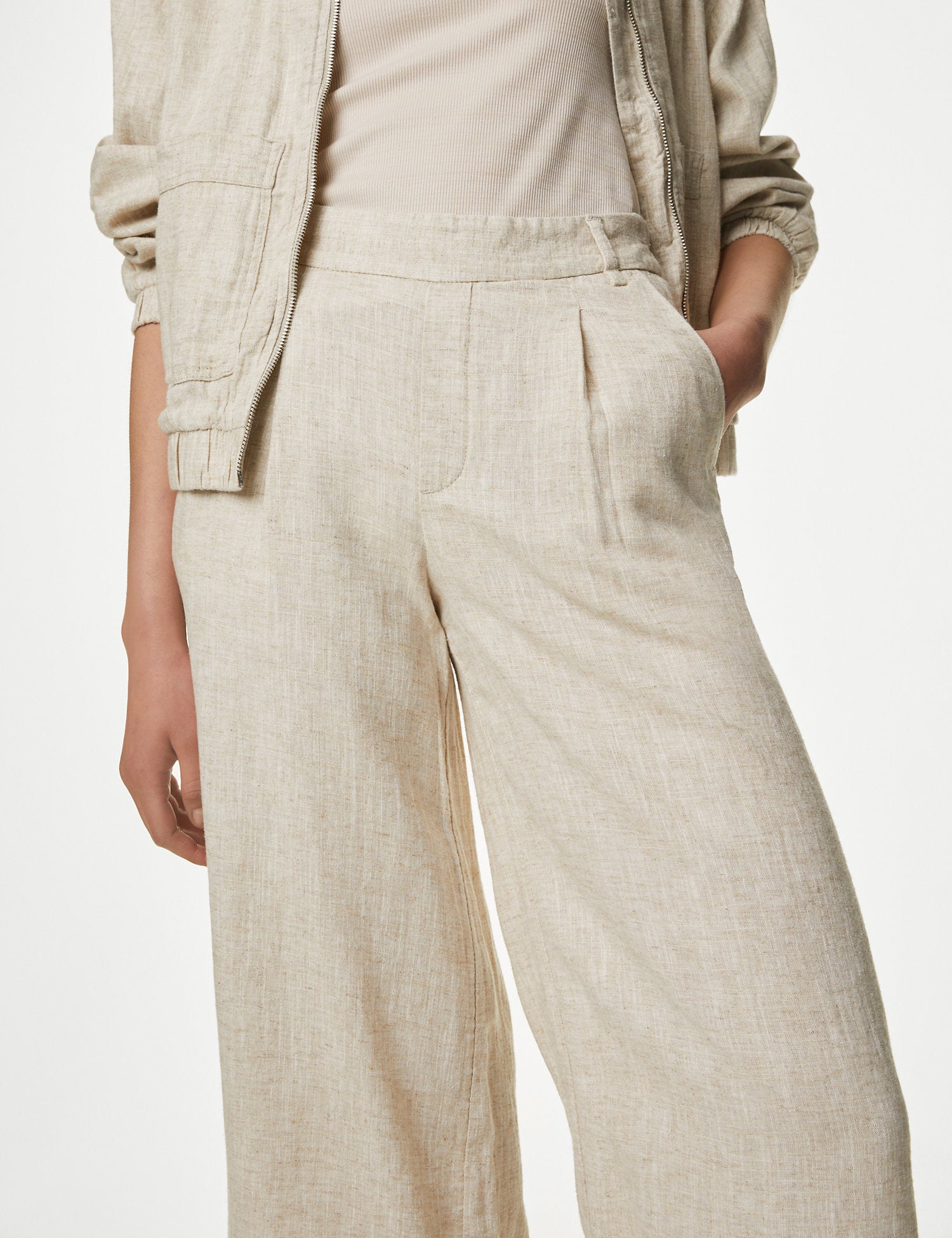 Linen Rich Wide Leg Cropped Trousers