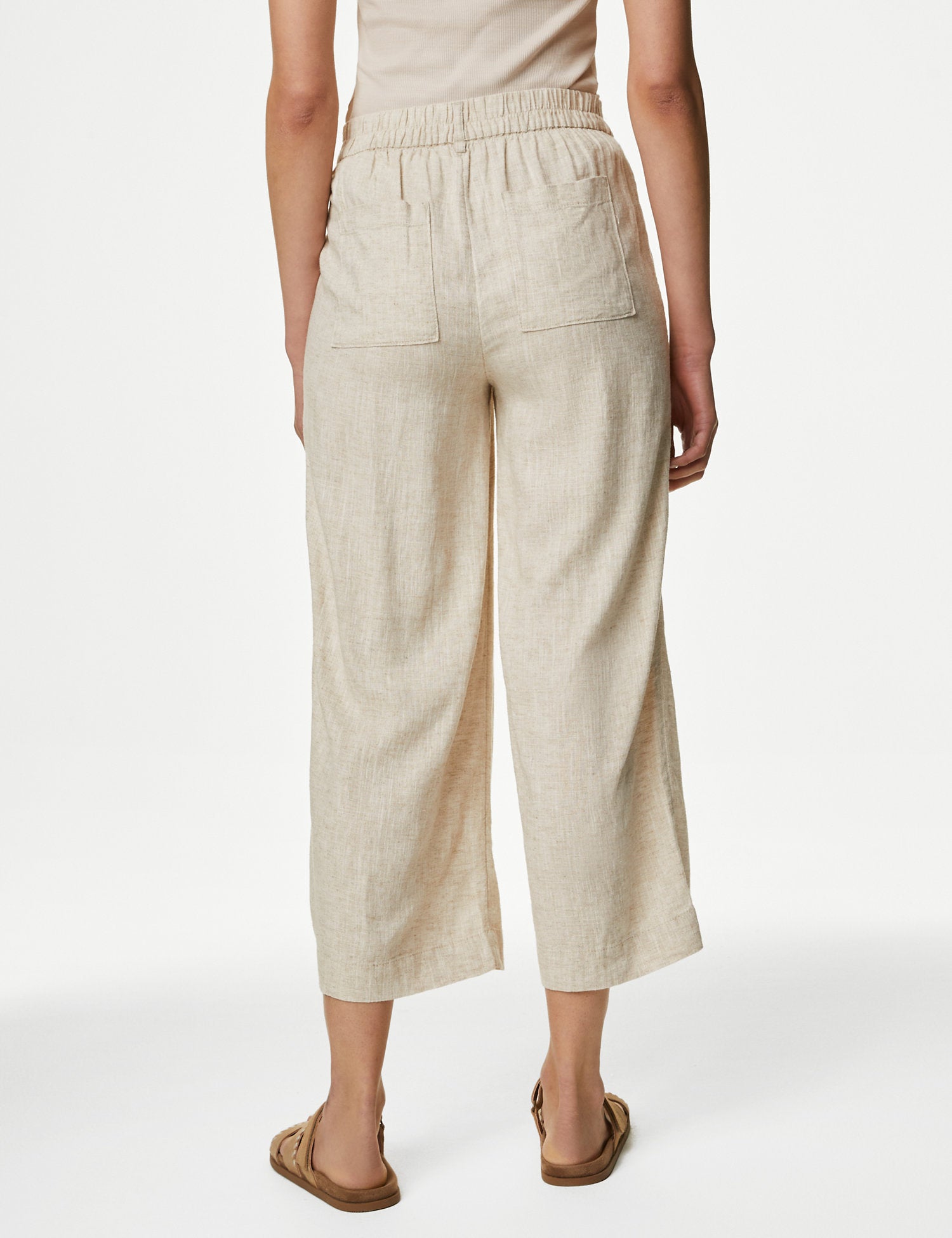 Linen Rich Wide Leg Cropped Trousers