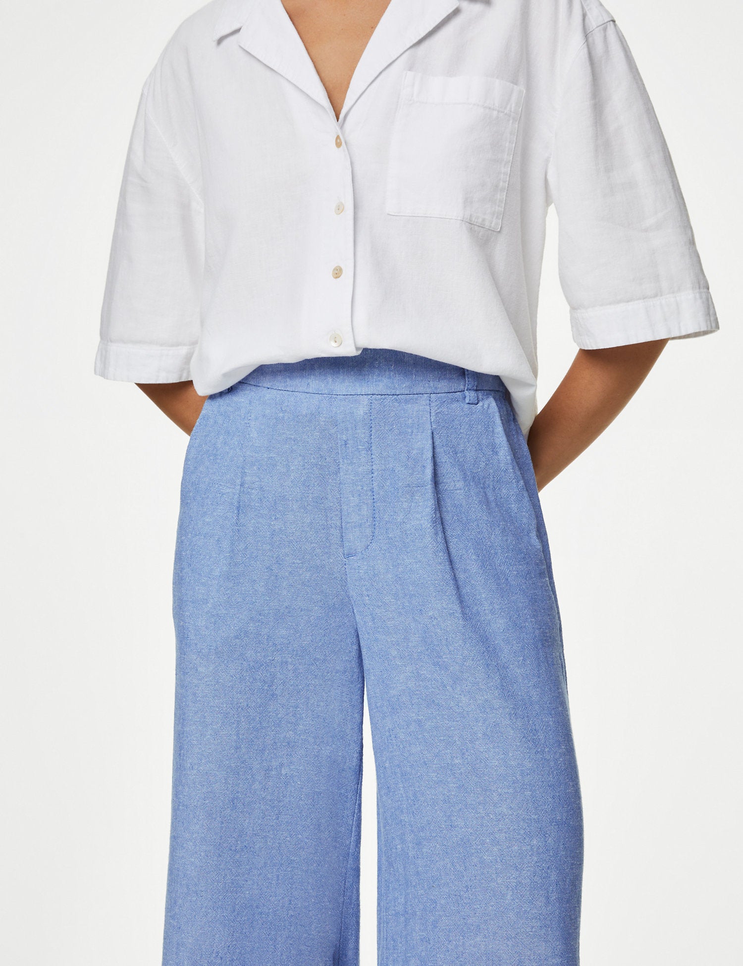 Linen Rich Wide Leg Cropped Trousers