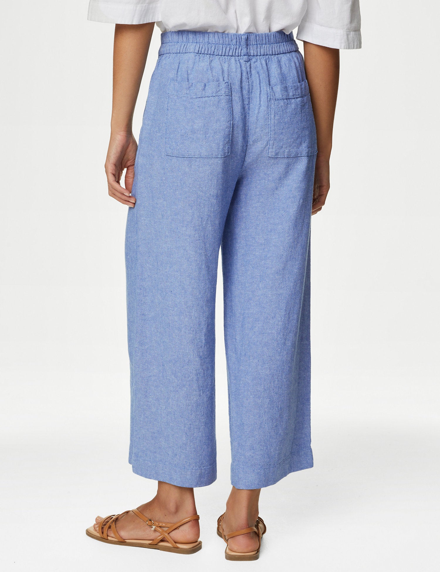 Linen Rich Wide Leg Cropped Trousers
