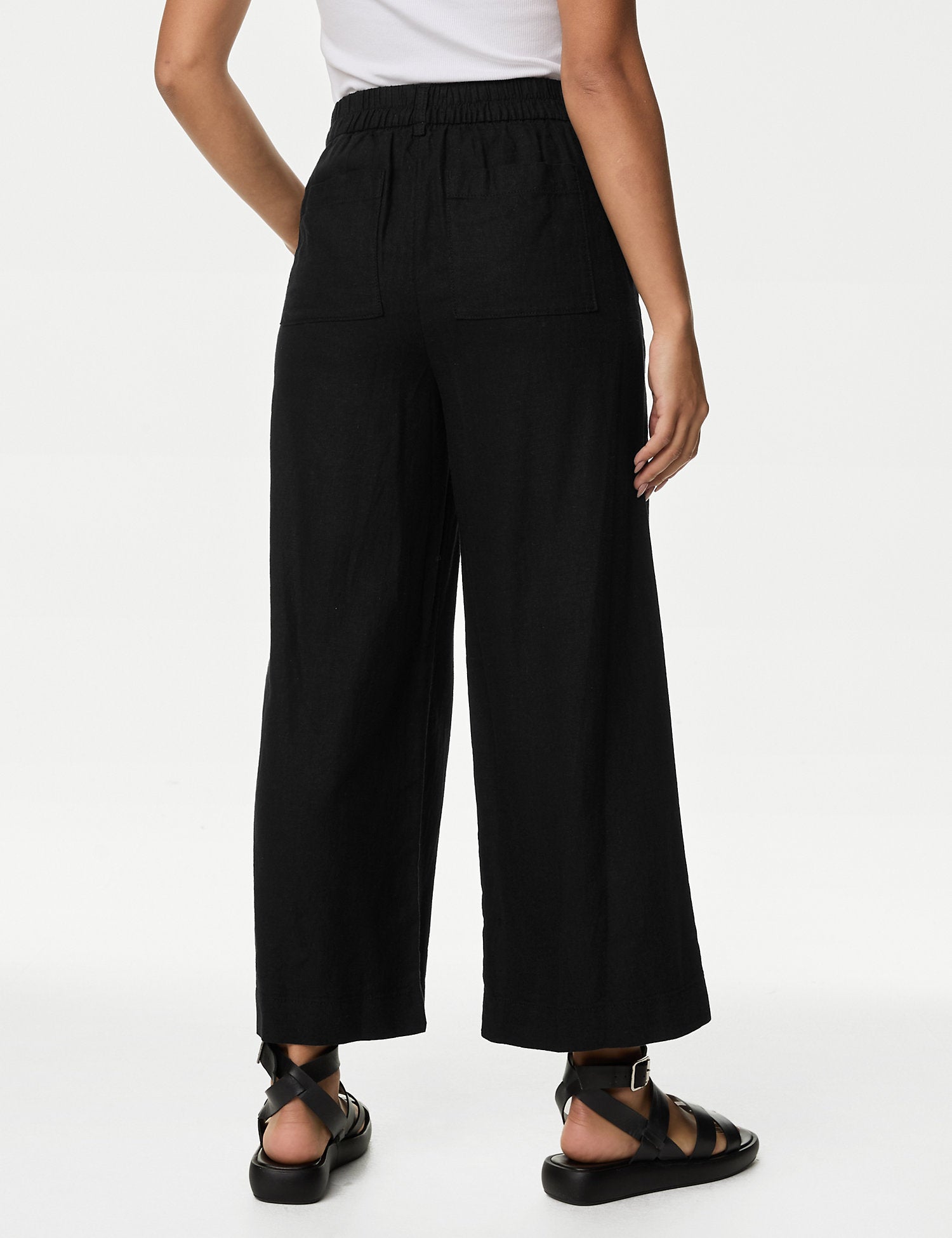 Linen Rich Wide Leg Cropped Trousers