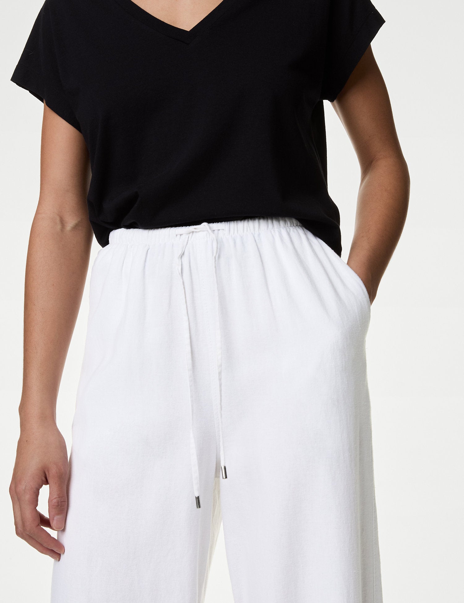 Linen Rich Wide Leg Trousers