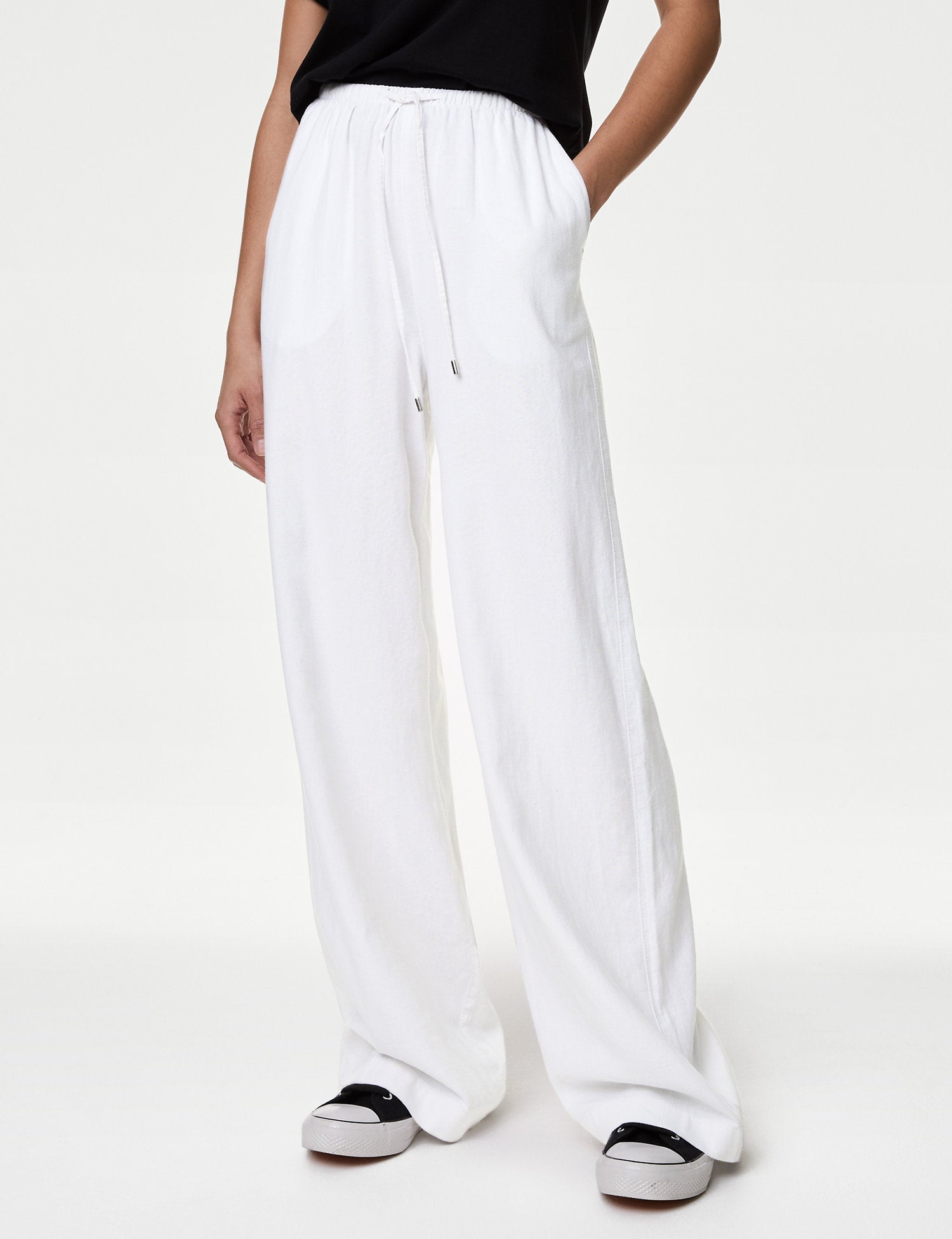 Linen Rich Wide Leg Trousers