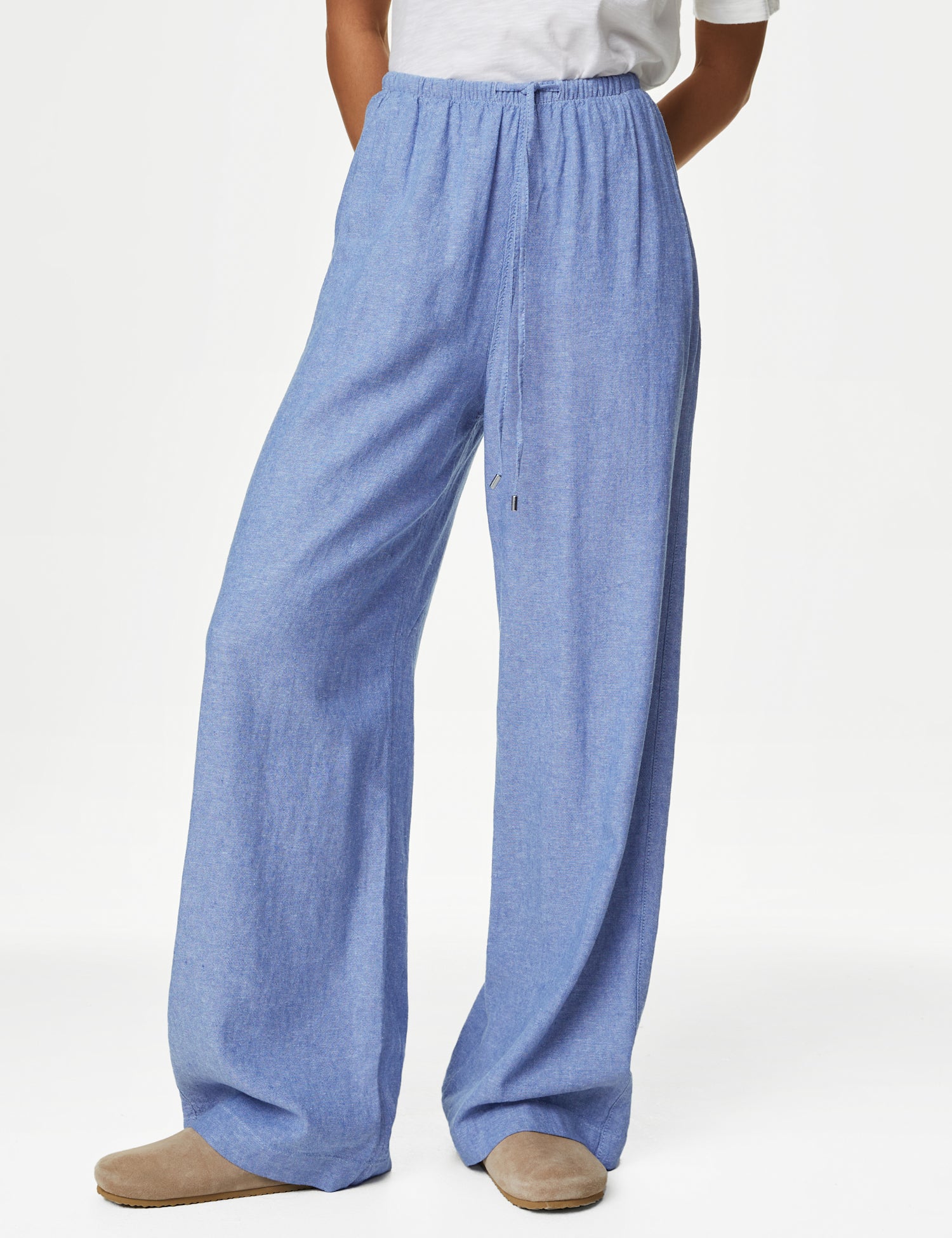 Linen Blend Wide Leg Trousers
