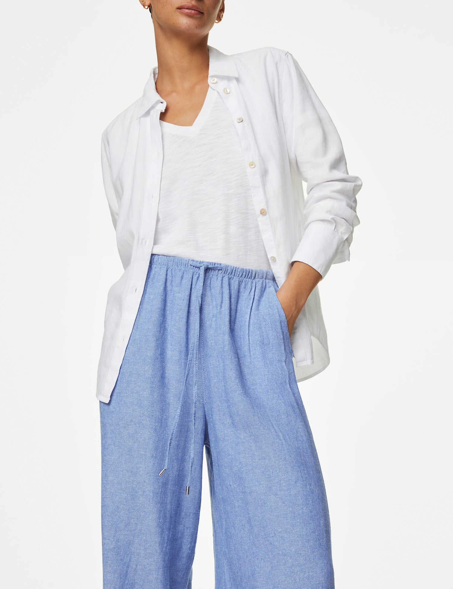Linen Blend Wide Leg Trousers