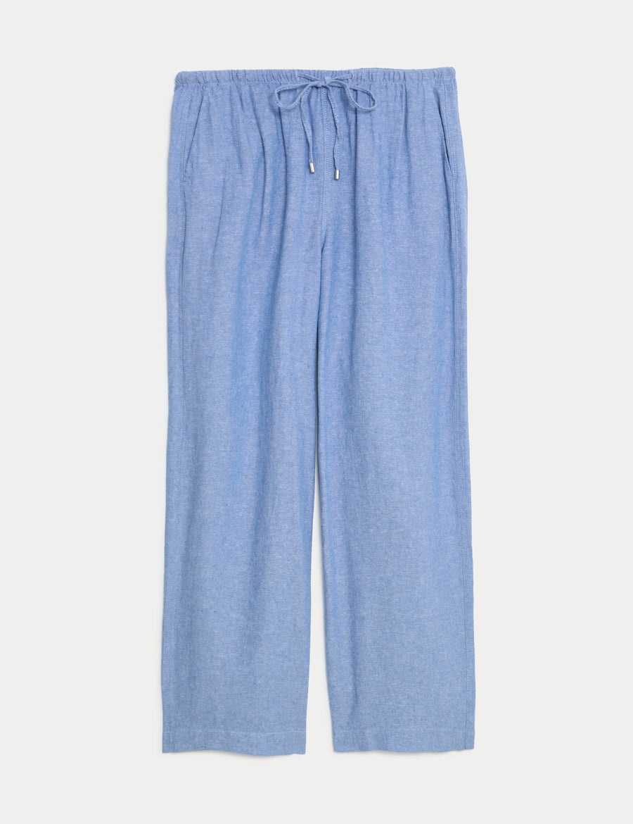Linen Blend Wide Leg Trousers