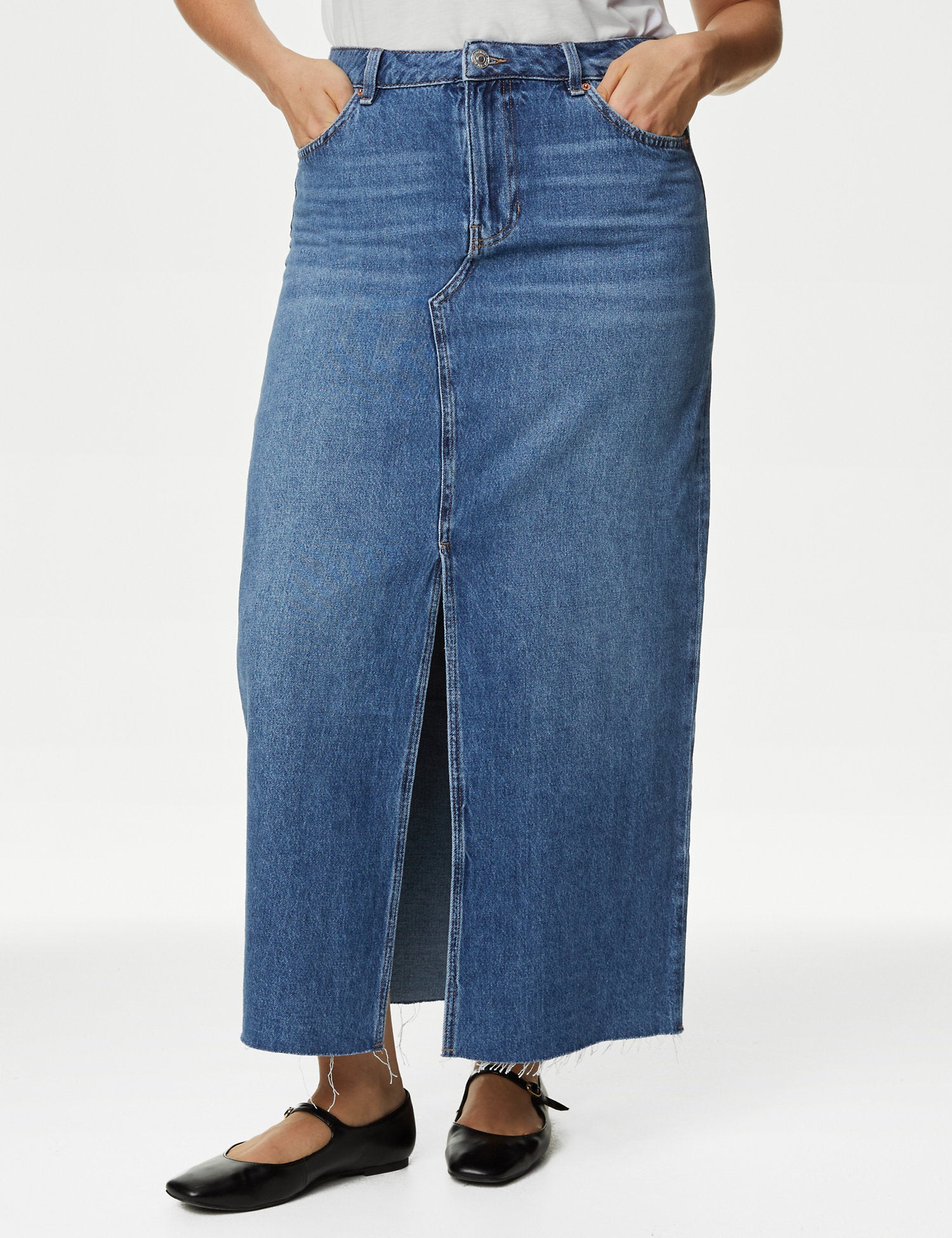 Denim Split Front Maxi Skirt