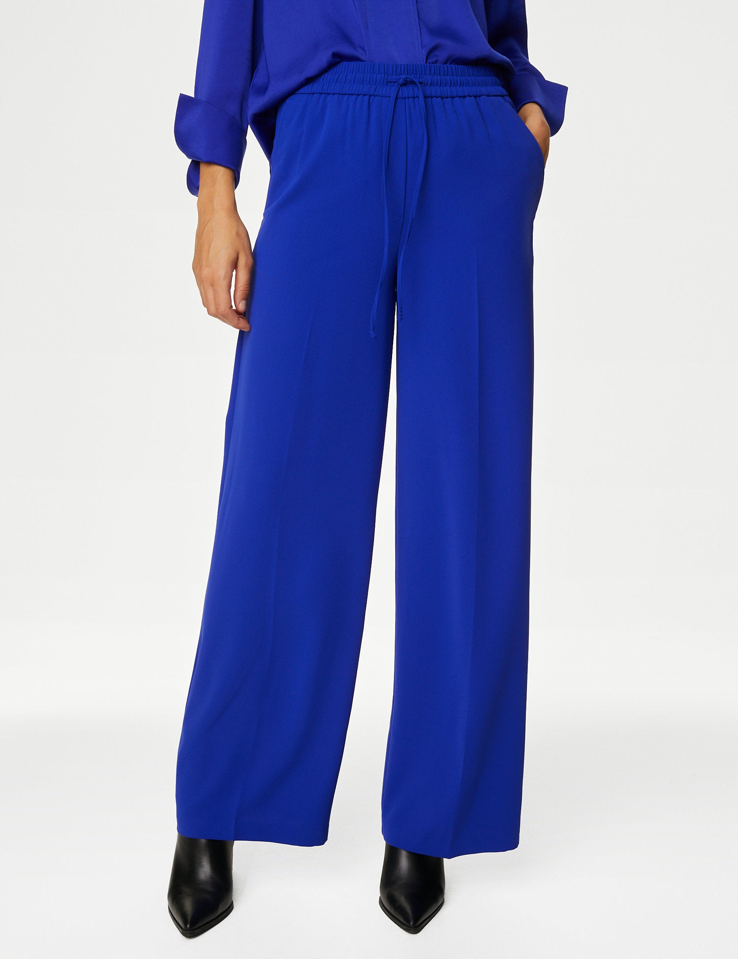 Crepe Drawstring Wide Leg Trousers