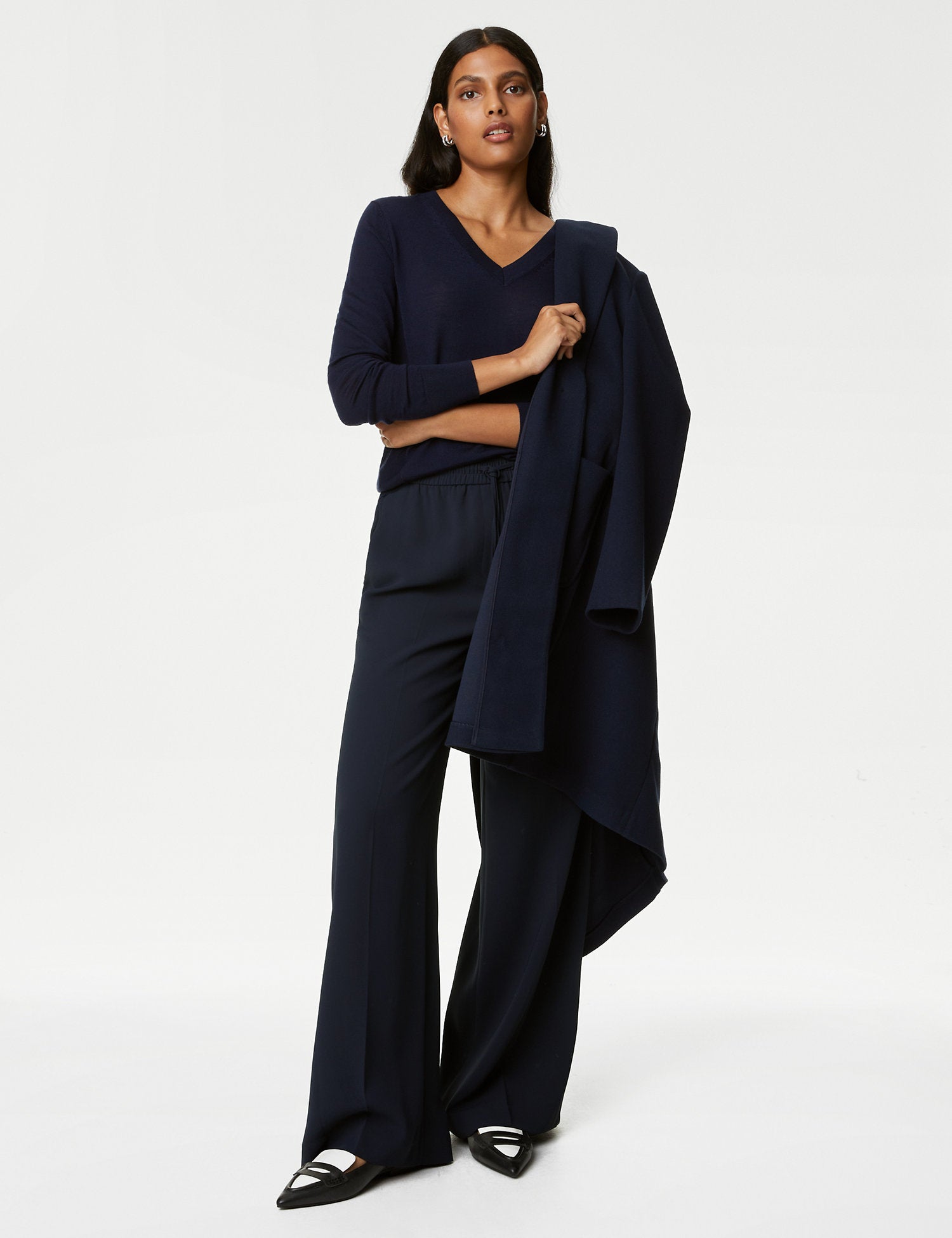 Crepe Drawstring Wide Leg Trousers