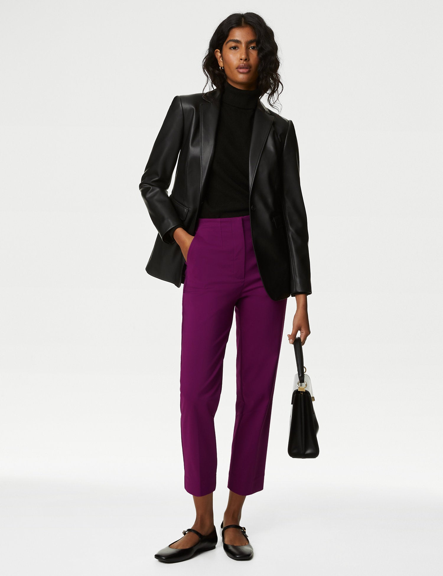 Cotton Blend Slim Fit Cropped Trousers