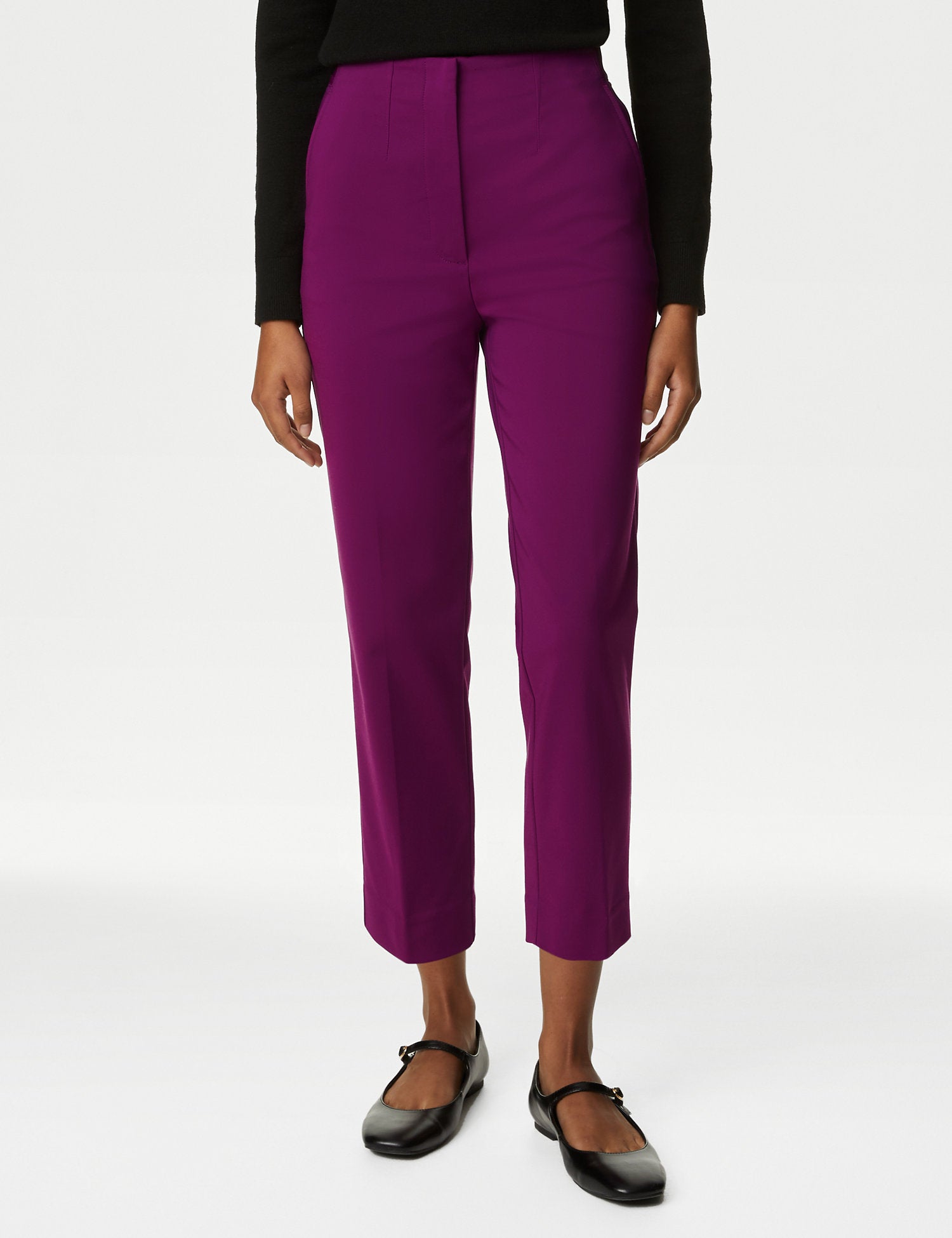 Cotton Blend Slim Fit Cropped Trousers