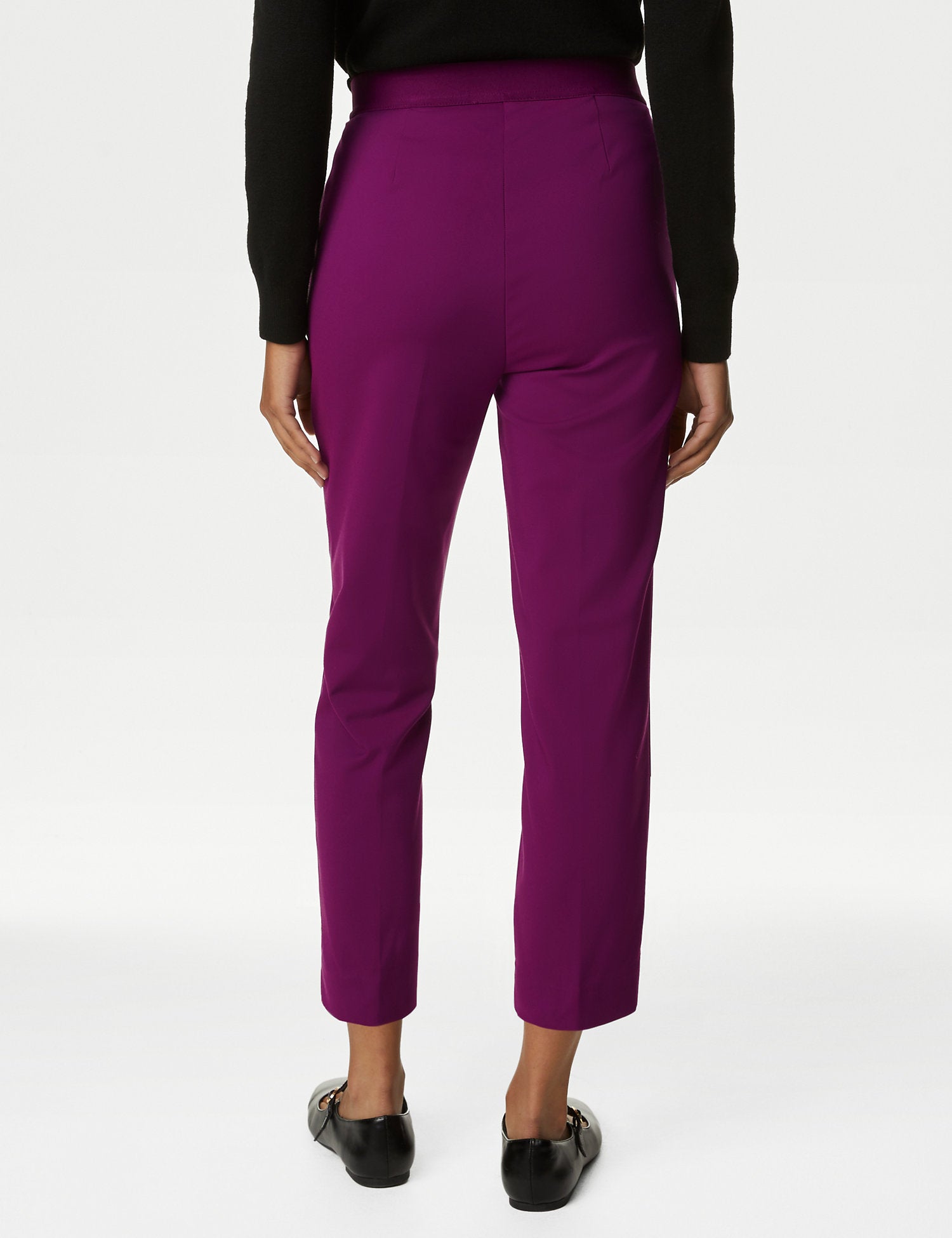 Cotton Blend Slim Fit Cropped Trousers