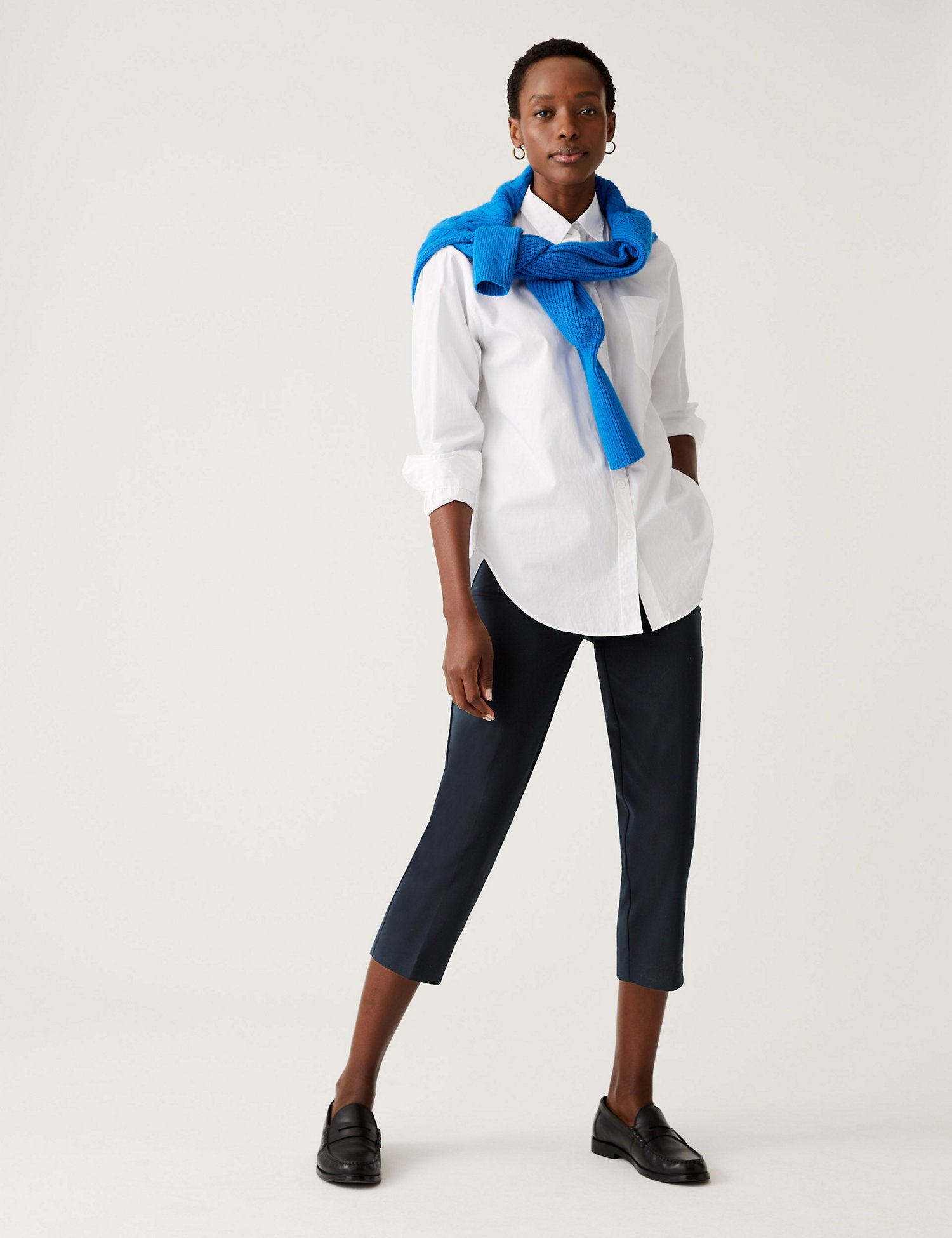 Cotton Blend Slim Fit Cropped Trousers