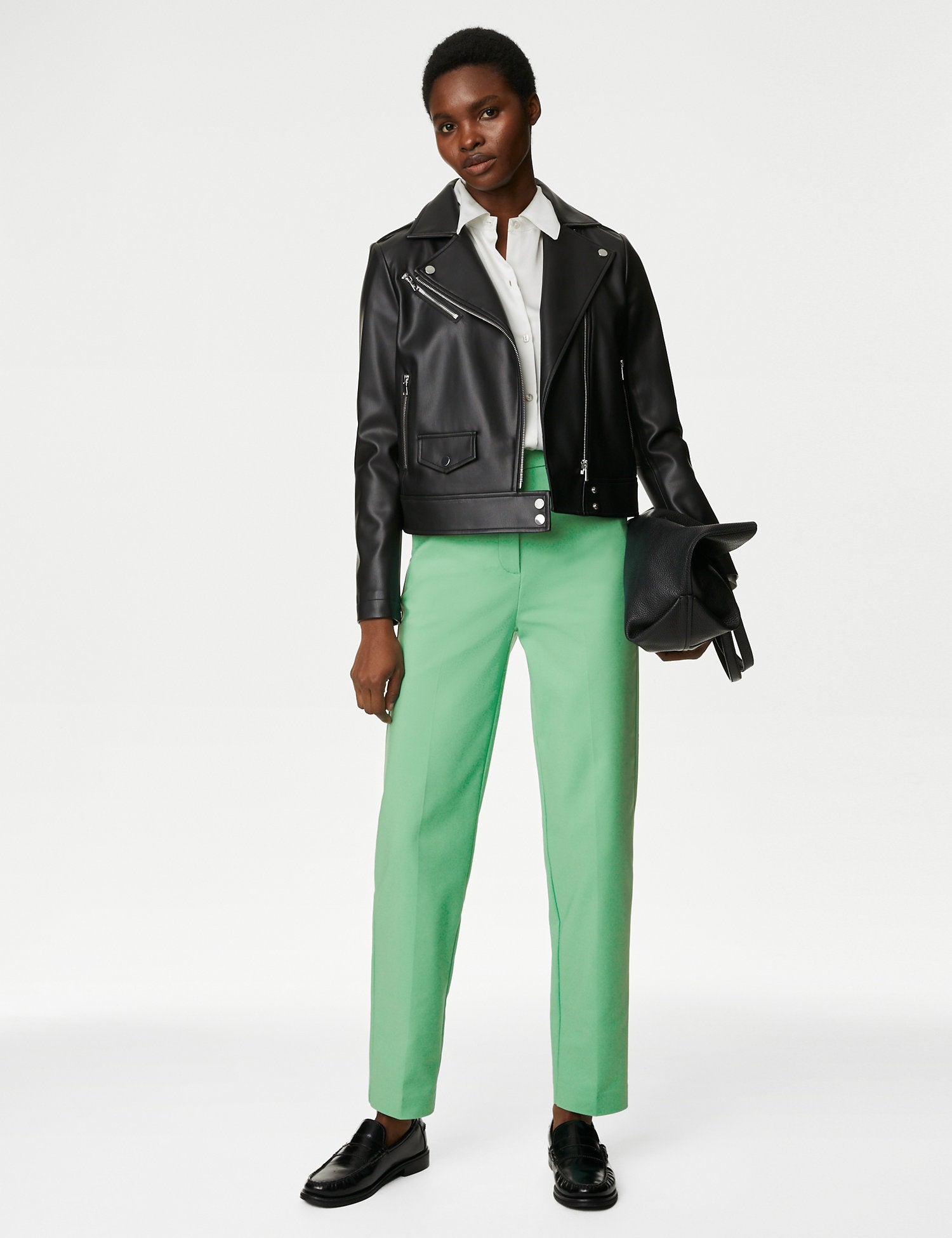 Cotton Blend Slim Fit Ankle Grazer Trousers