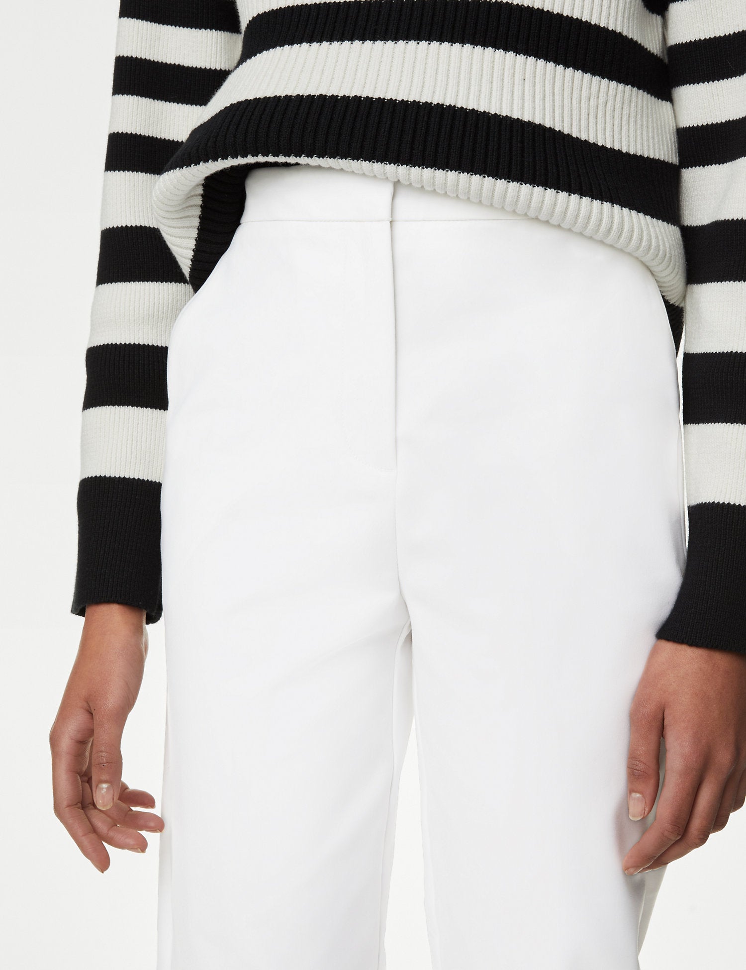 Cotton Blend Slim Fit Ankle Grazer Trousers