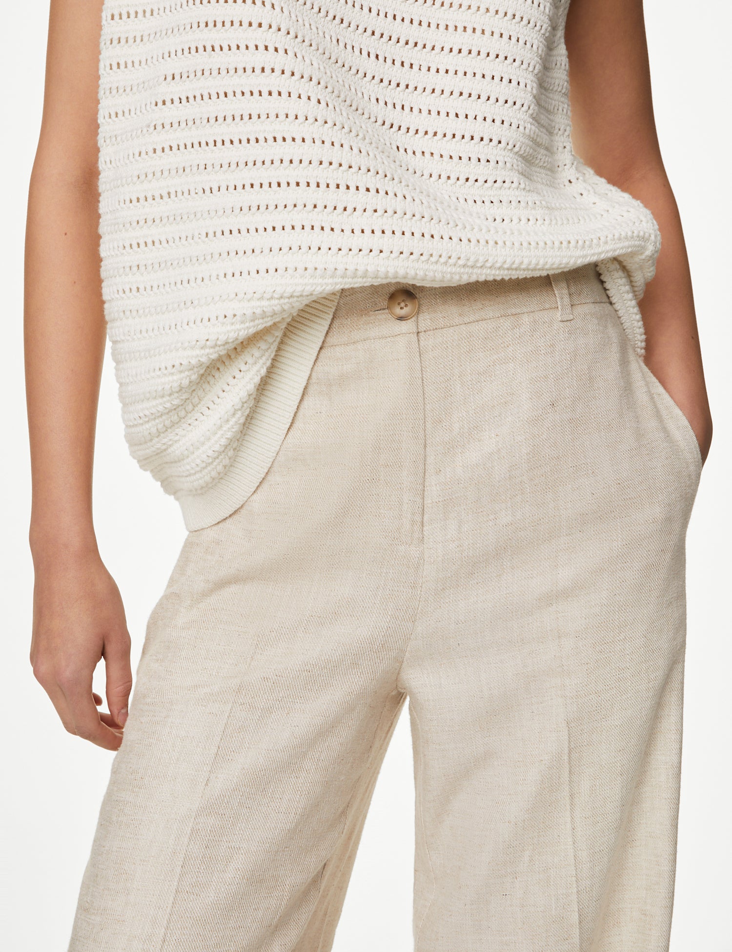 Linen Blend Wide Leg Trousers