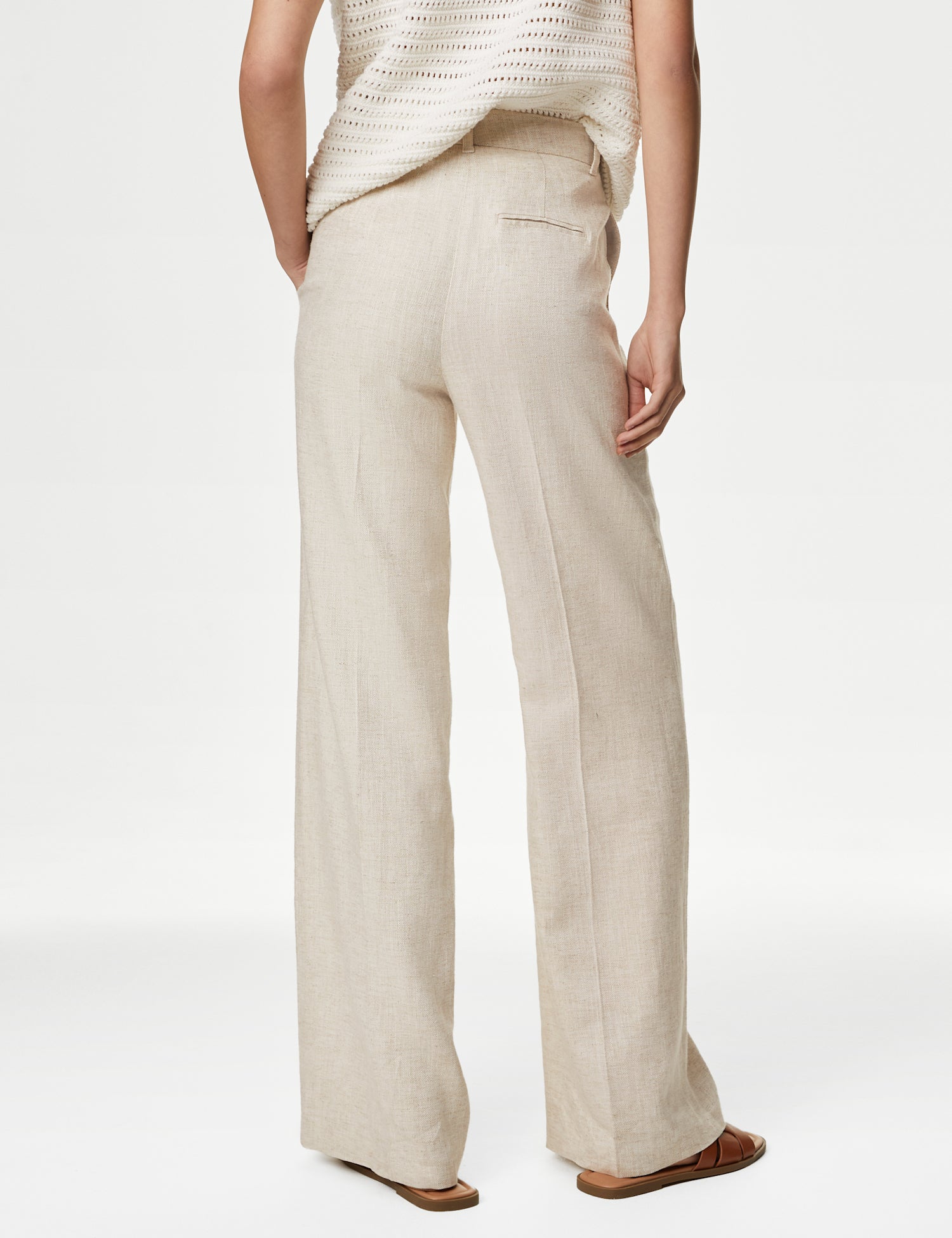 Linen Blend Wide Leg Trousers