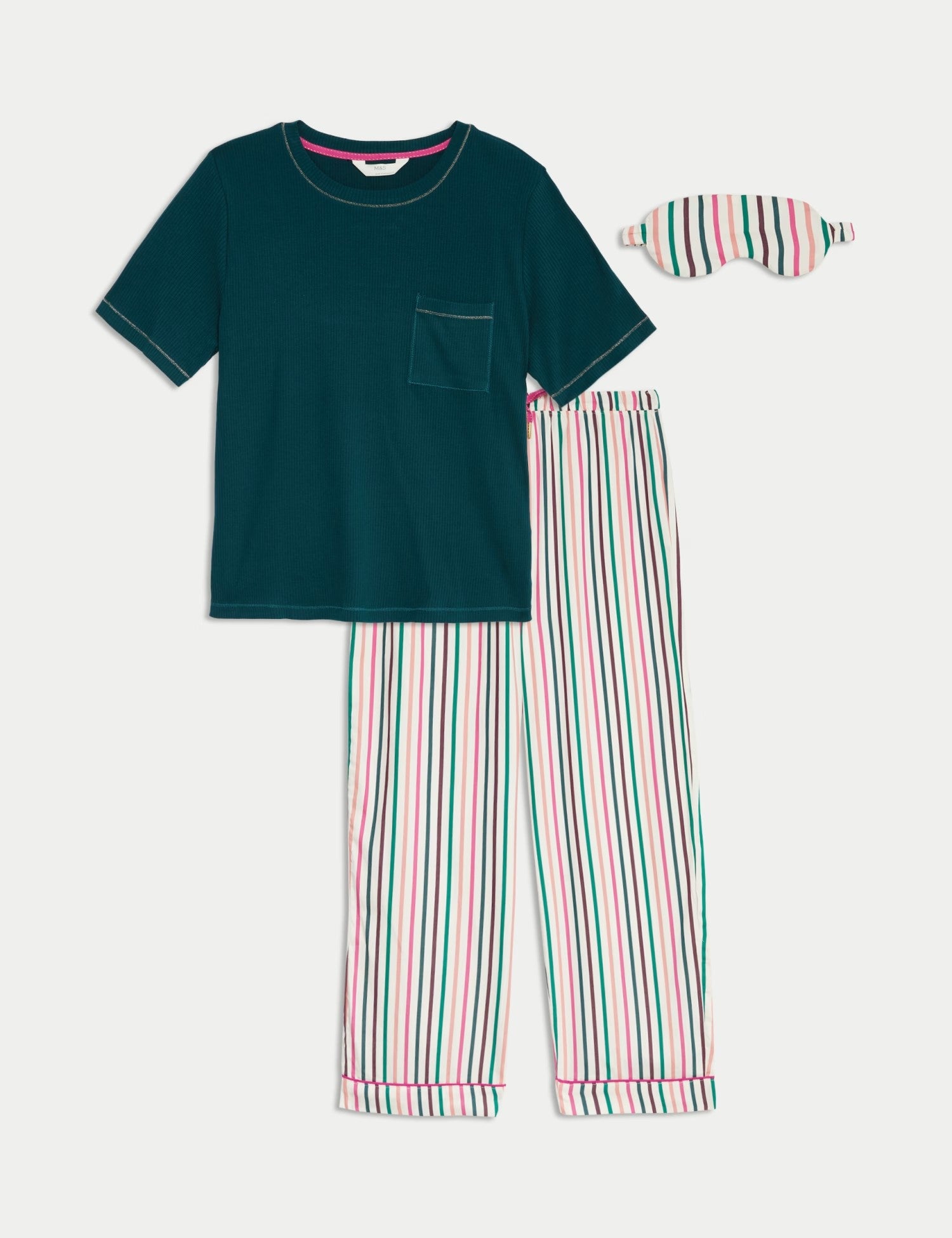 Cotton Rich Striped Pyjama Set with Eye Mask
