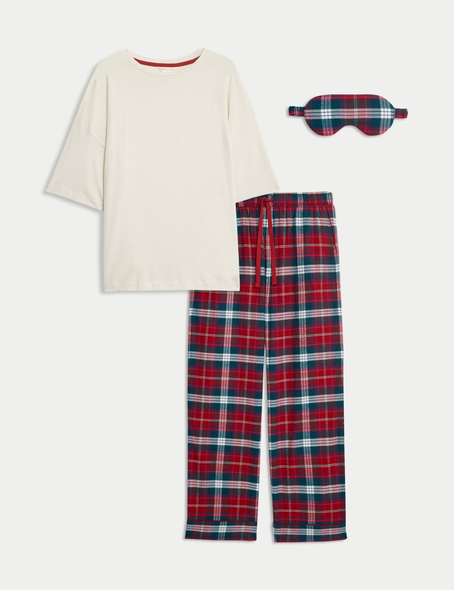Women's Checked Family Christmas Pyjama Set With Eye Mask