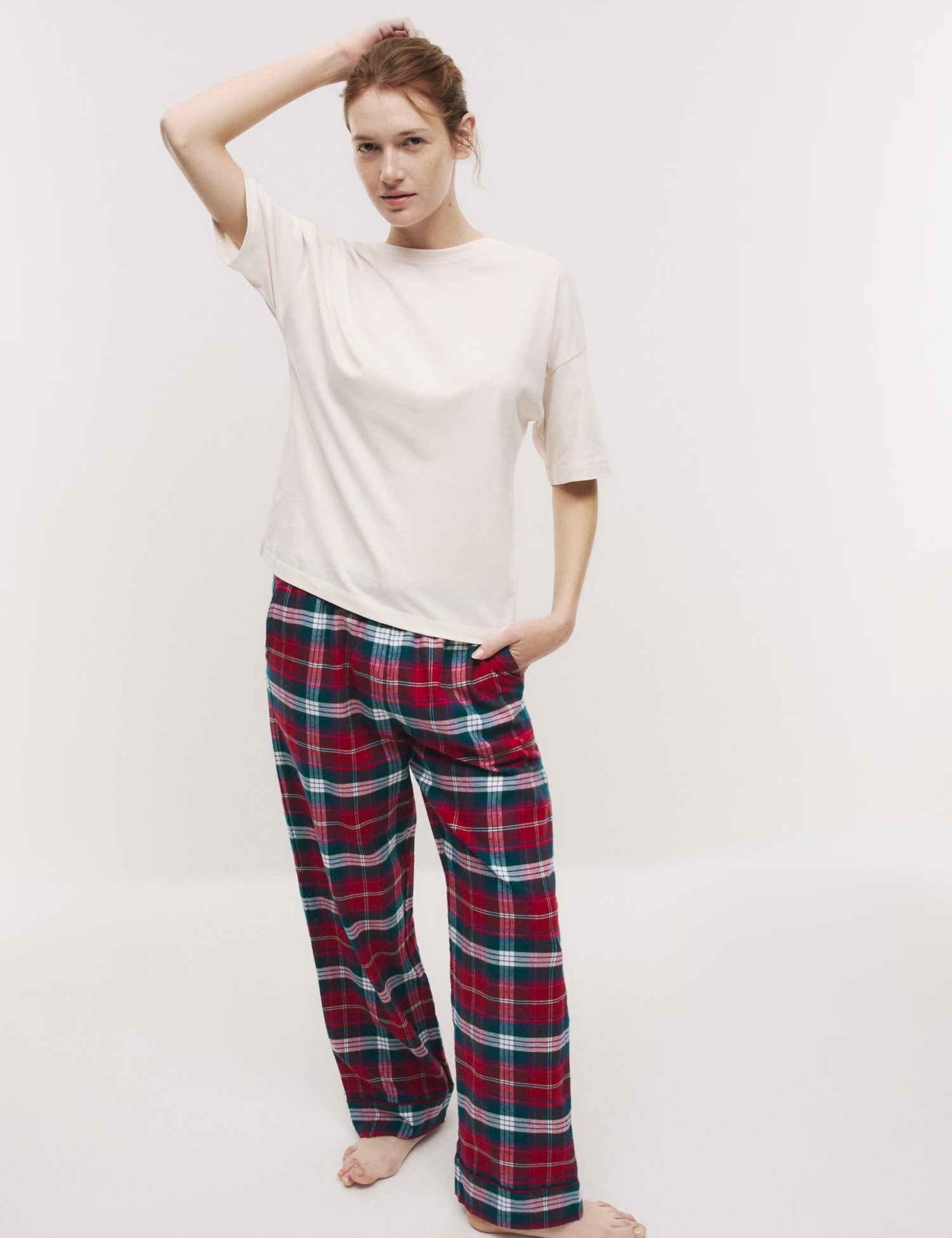 Women's Checked Family Christmas Pyjama Set With Eye Mask