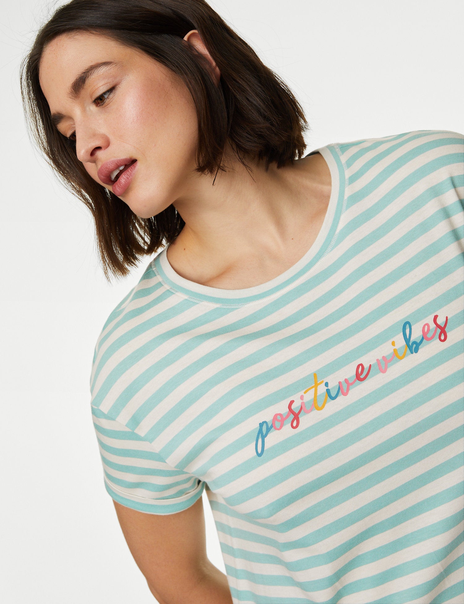 Pure Cotton Positive Vibes Slogan Nightdress