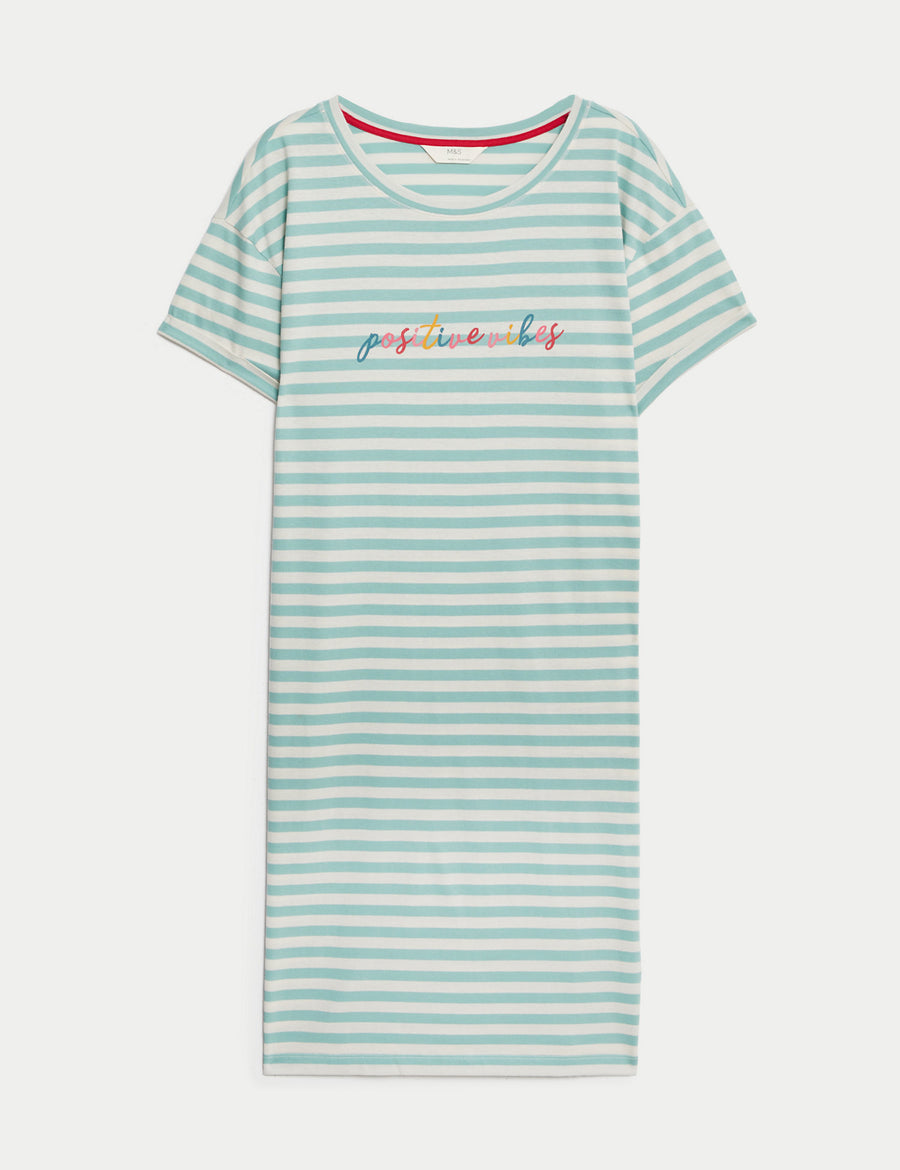 Pure Cotton Positive Vibes Slogan Nightdress