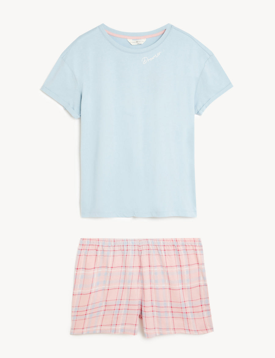 Pure Cotton Checked Shortie Set