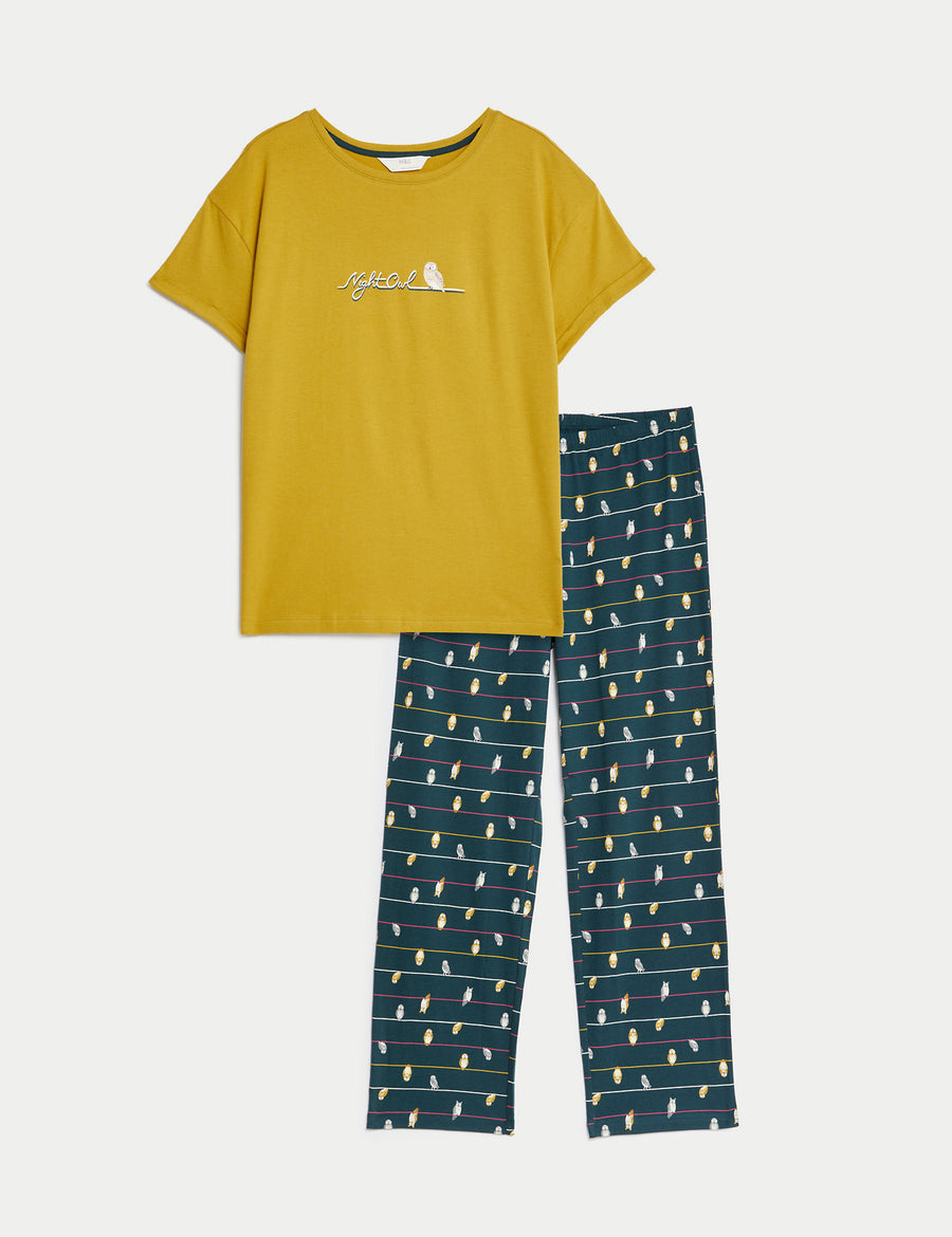 Pure Cotton Night Owl Slogan Pyjama Set