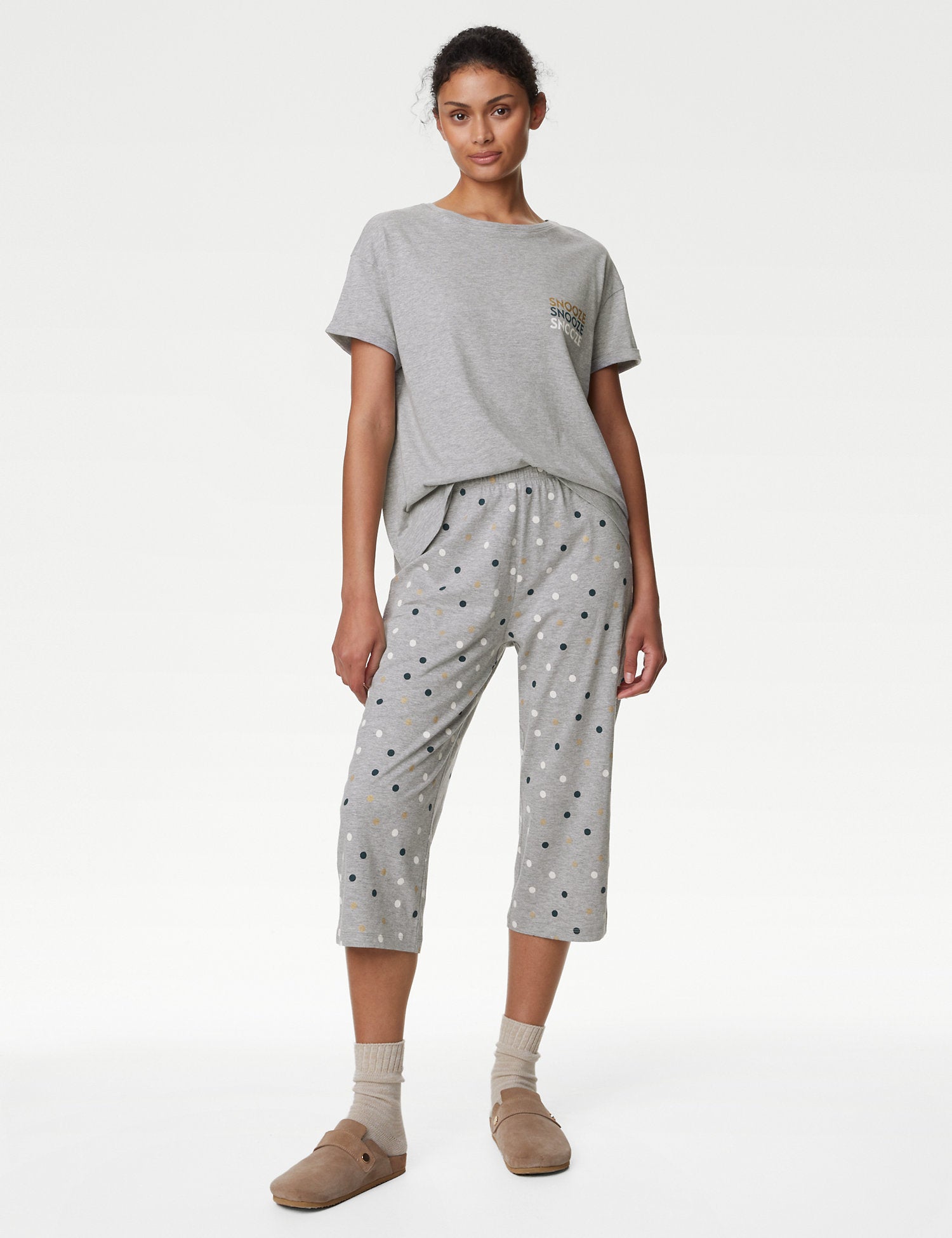 Cotton Rich Polka Dot Cropped Pyjama Set