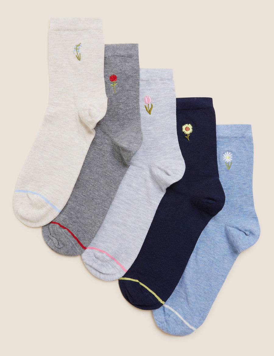 5pk Cotton Blend Seamless Ankle High Socks