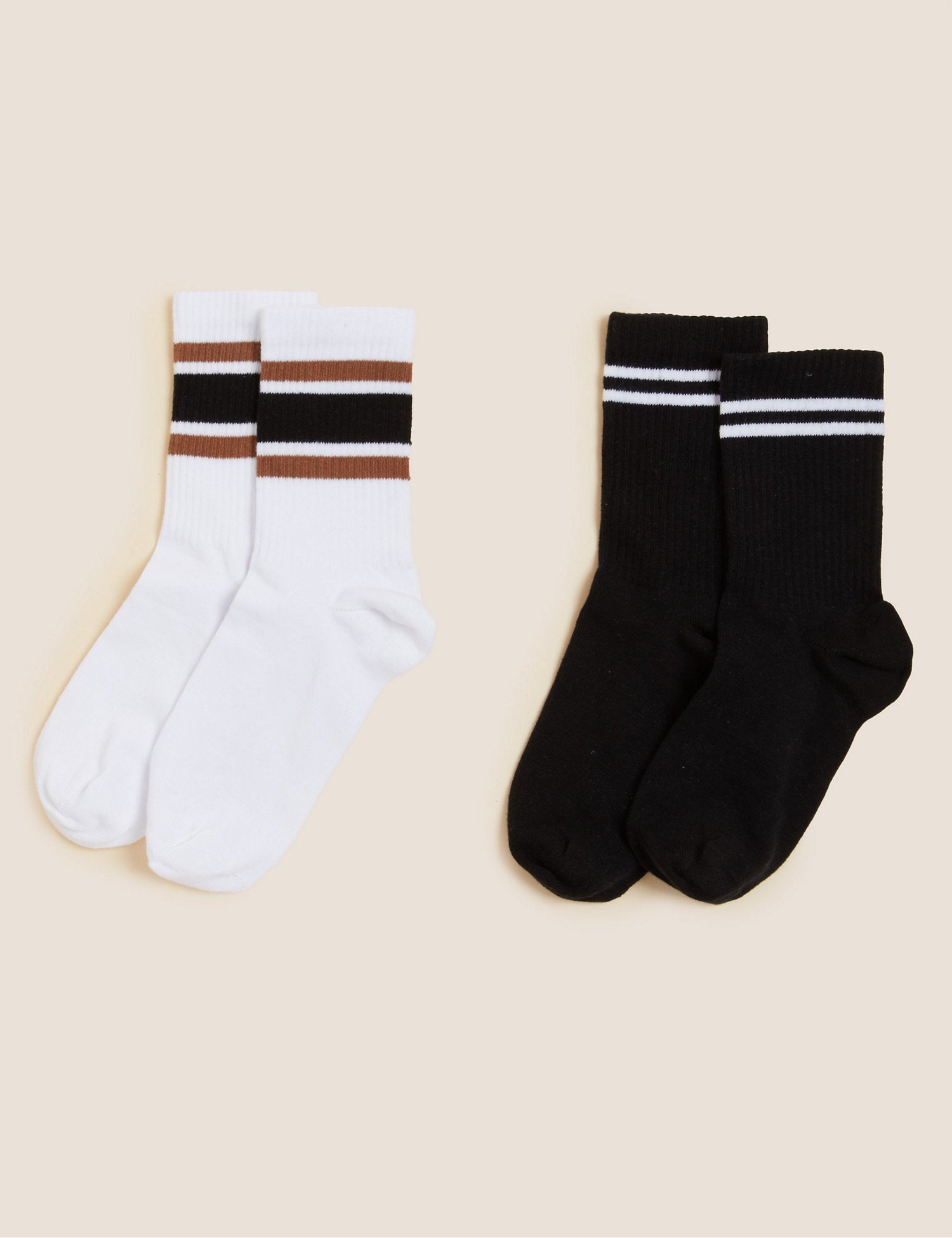 2pk Cotton Rich Striped Ankle High Socks