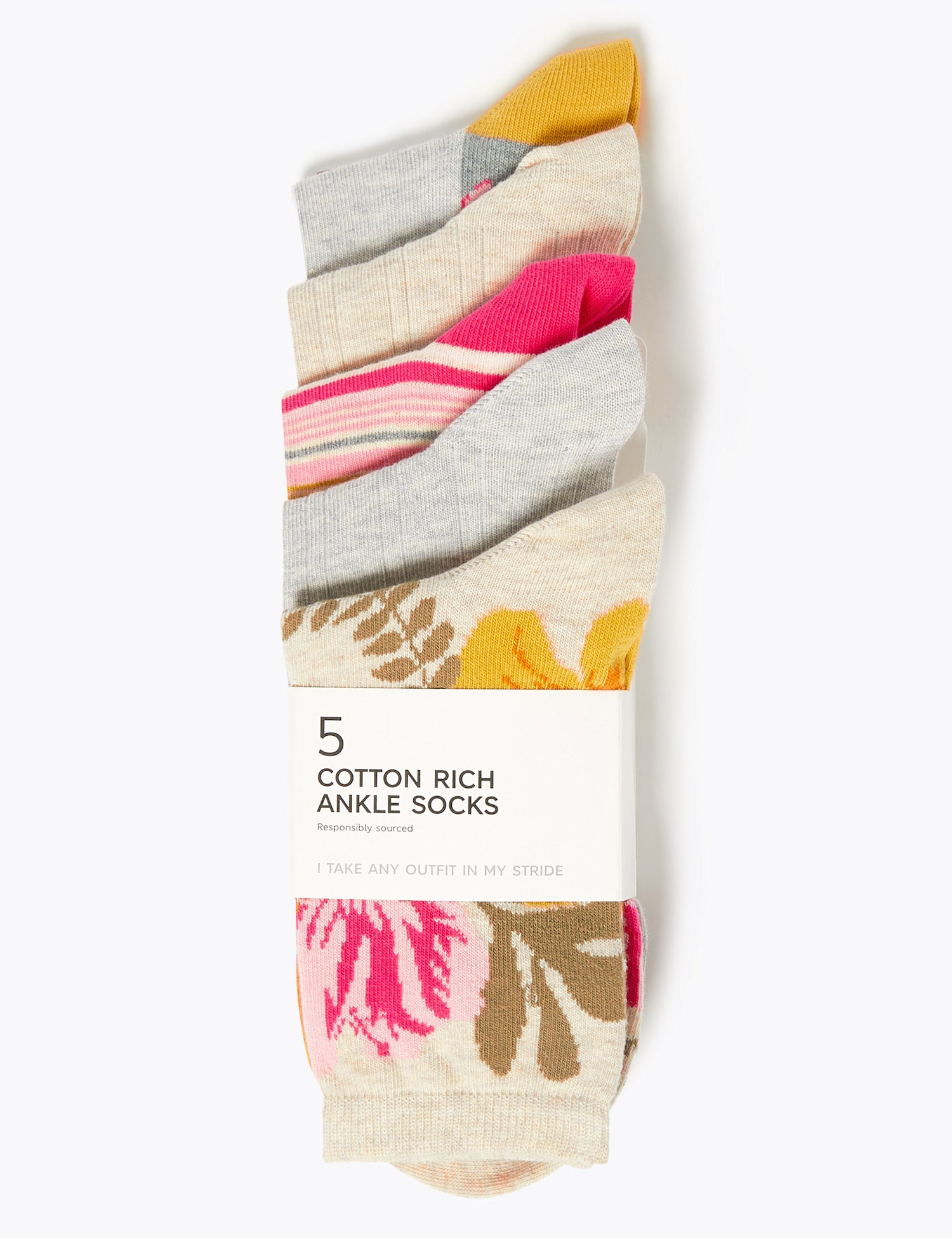 5pk Cotton Seamfree Ankle High Socks