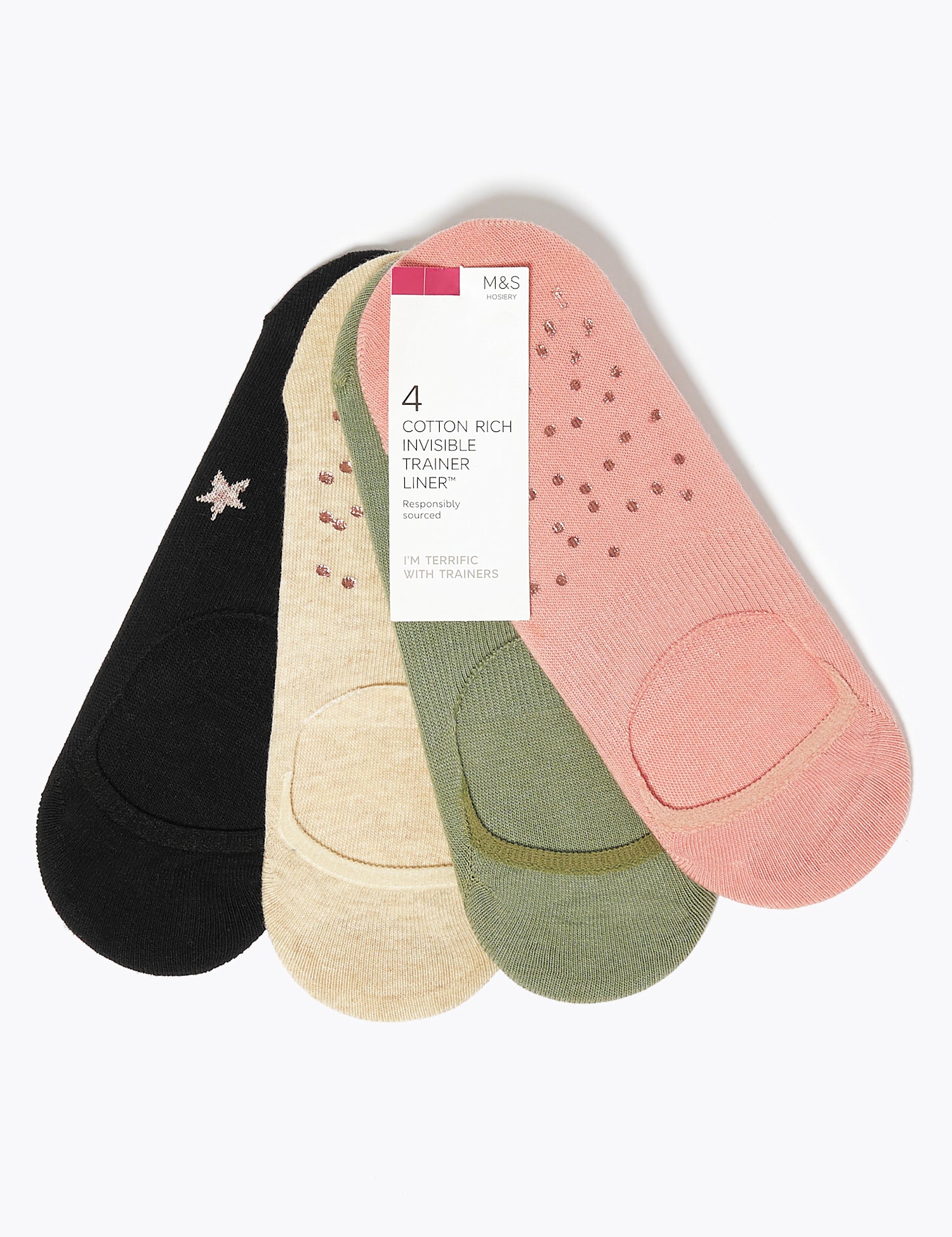 4pk Cotton Seamless Trainer Liners