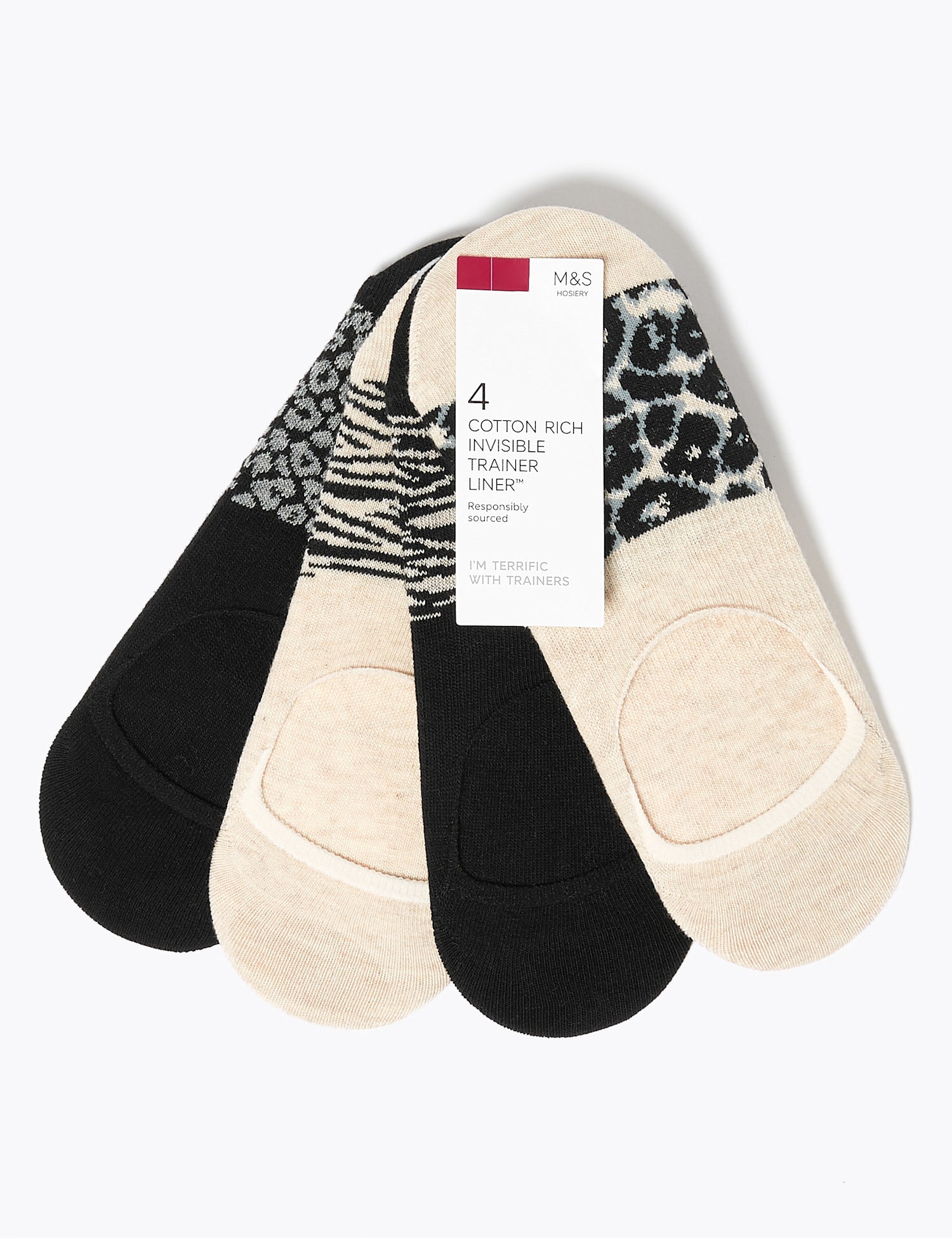 4pk Cotton Seamless Trainer Liners