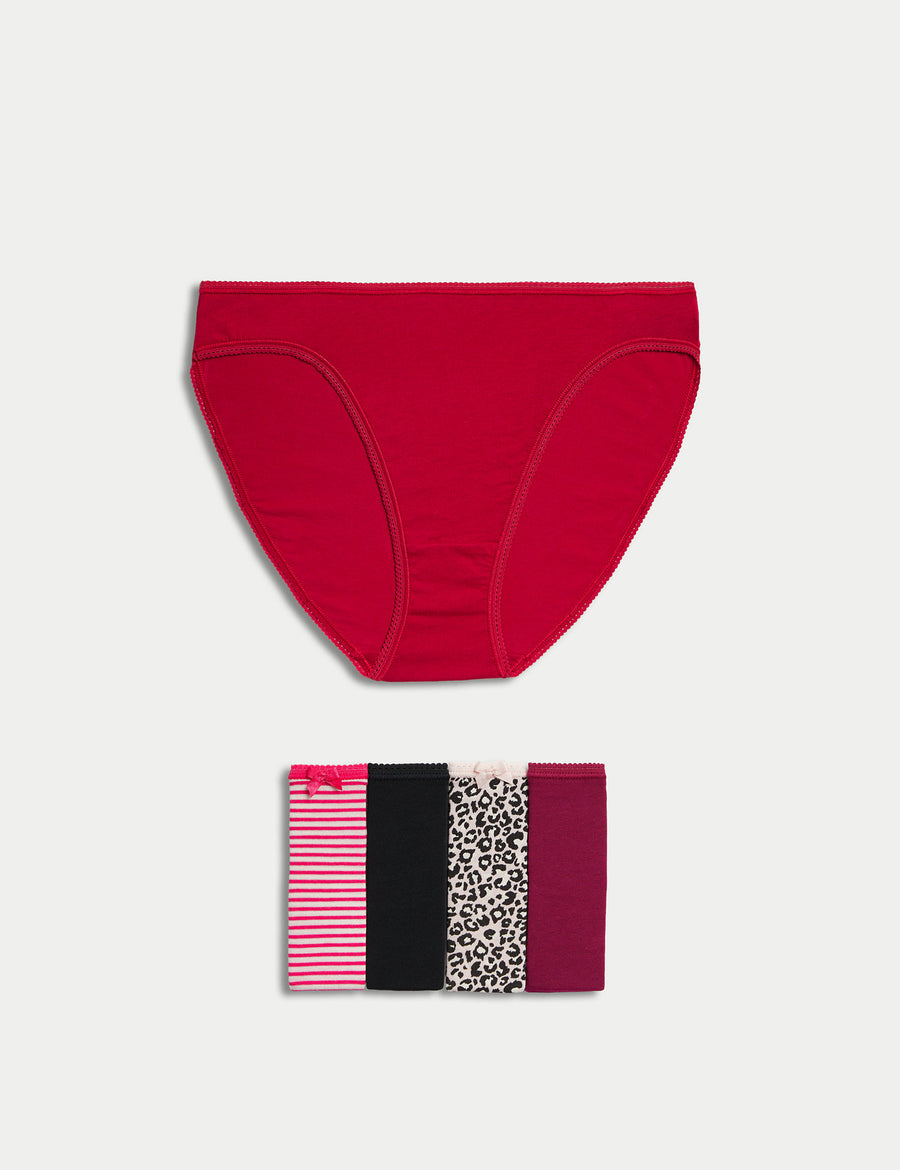 5pk Cotton Lycra High Leg Knickers