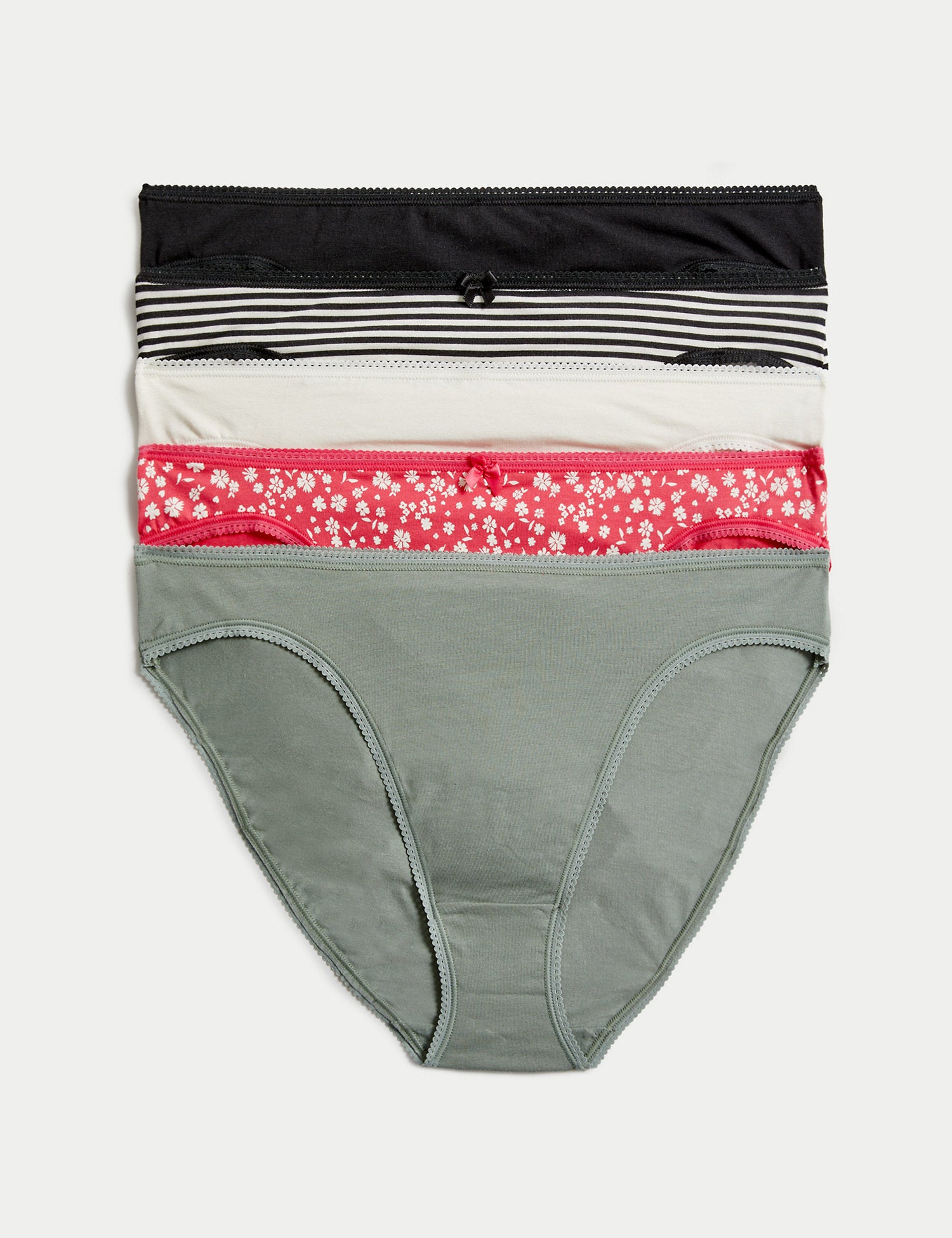 5pk Cotton Lycra High Leg Knickers