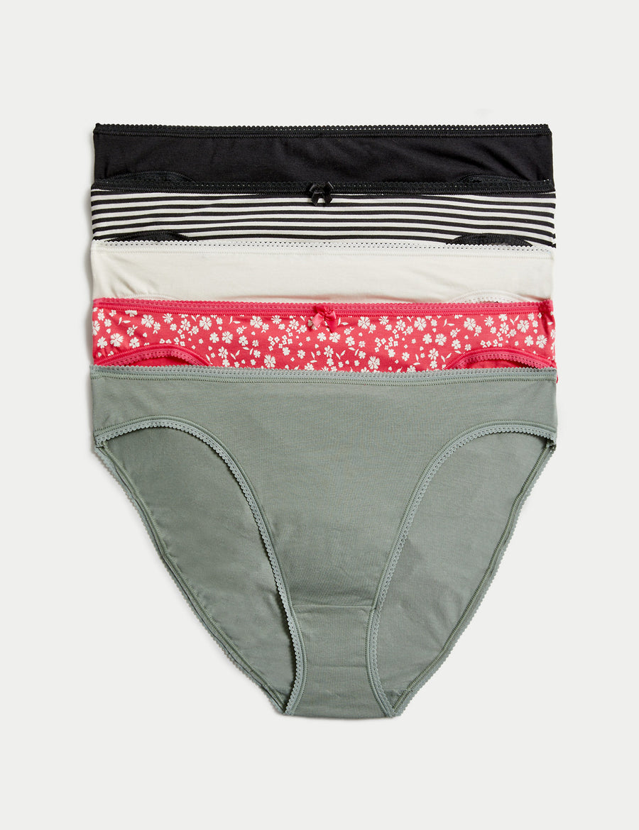 5pk Cotton Lycra High Leg Knickers